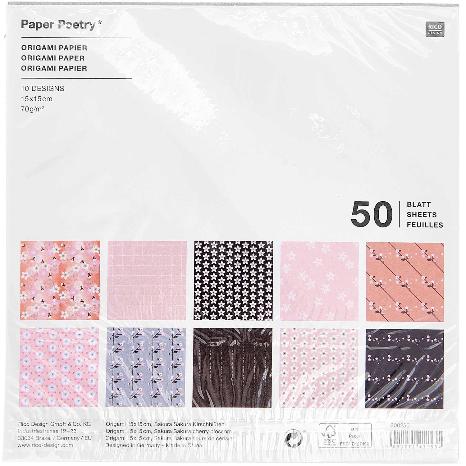 Paper Poetry Origami Kirschblüten 15x15cm 50 Blatt