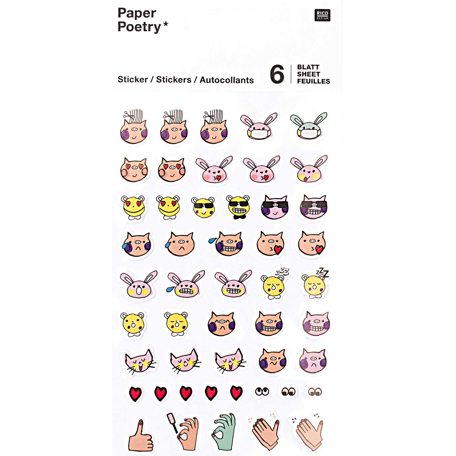 Paper Poetry Sticker Gesichter 6 Blatt