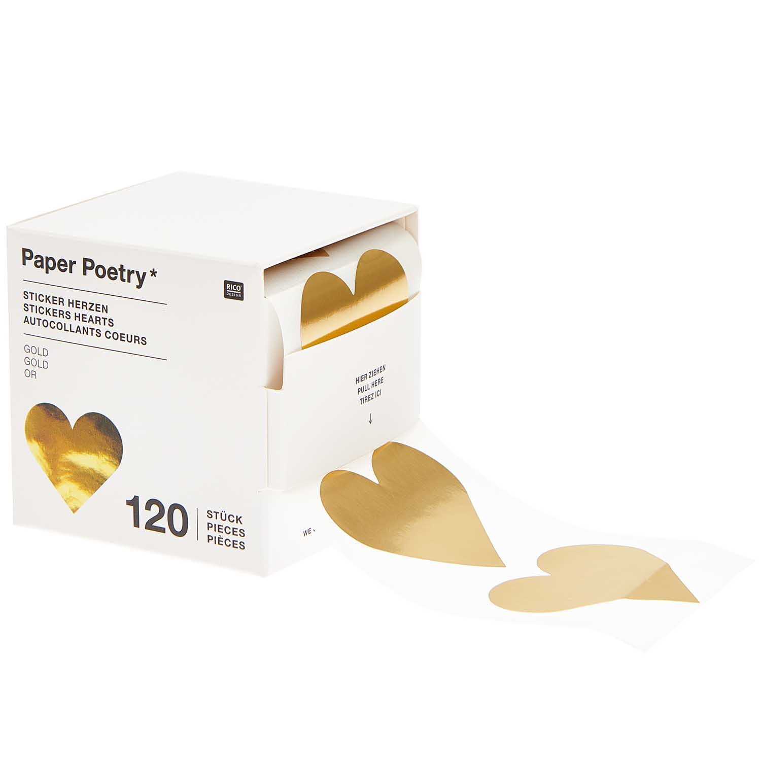 Paper Poetry Sticker Herzen 5cm 120 Stück auf der Rolle Hot Foil