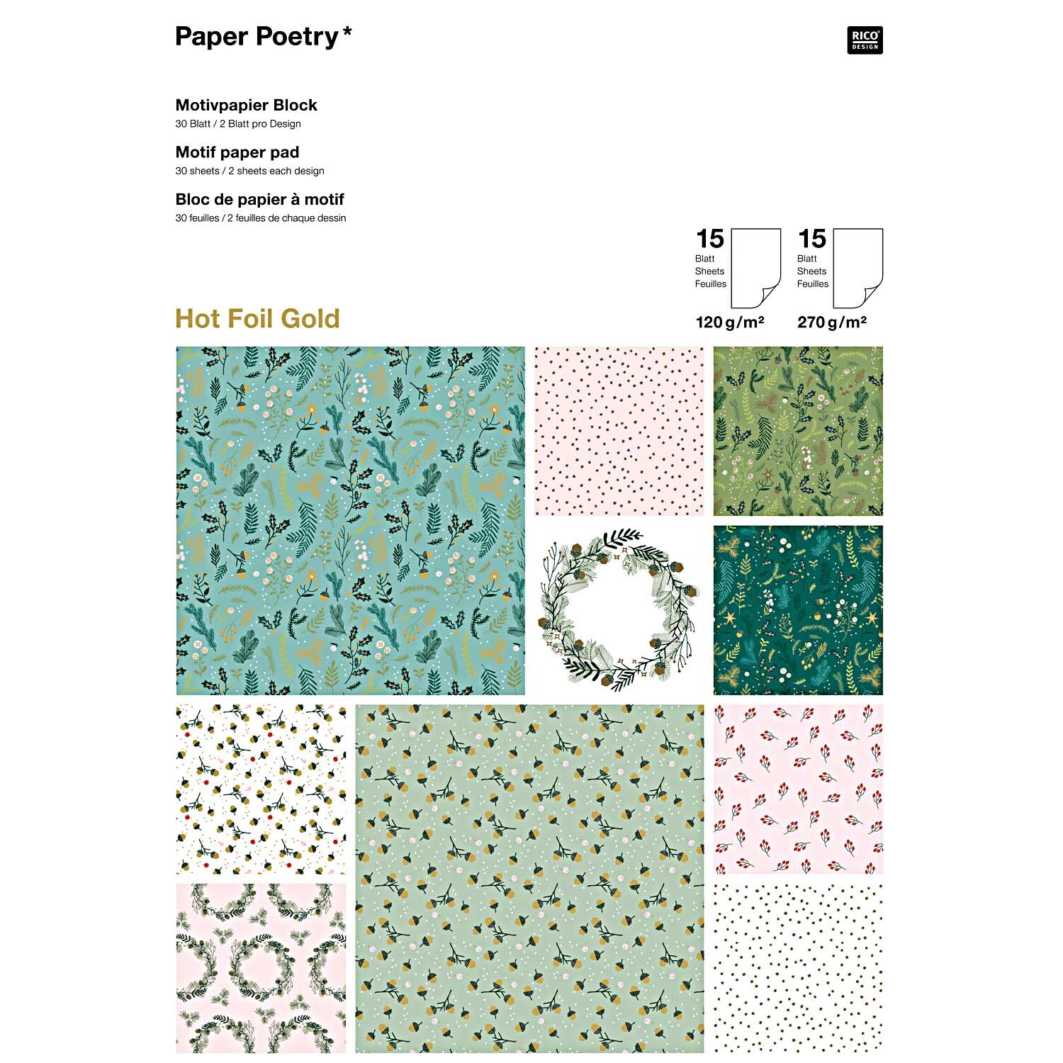 Paper Poetry Motivpapier Block Classical Christmas 21x29,5cm 30 Blatt