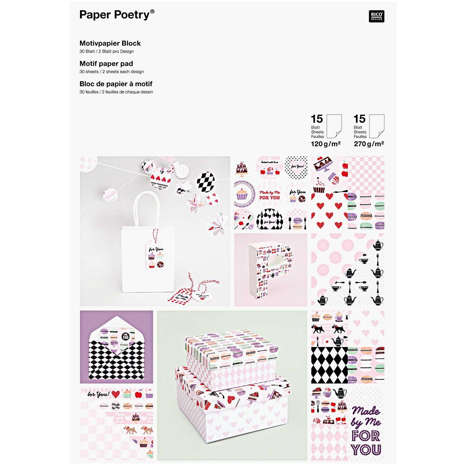 Paper Poetry Motivpapier Block Pattisserie 21x30cm 30 Blatt