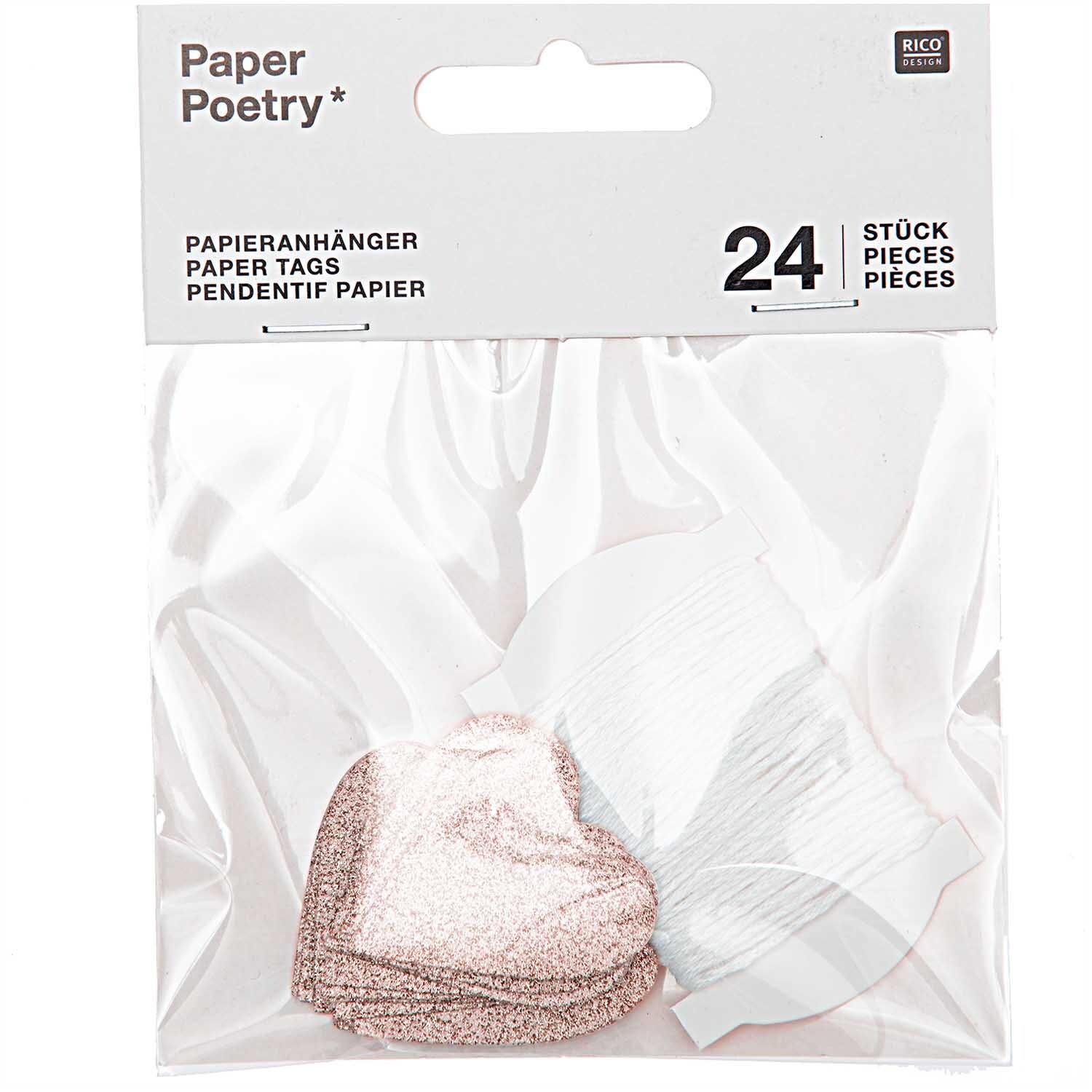 Paper Poetry Papieranhänger Herzen Glitter roségold 3x3,5cm 24 Stück