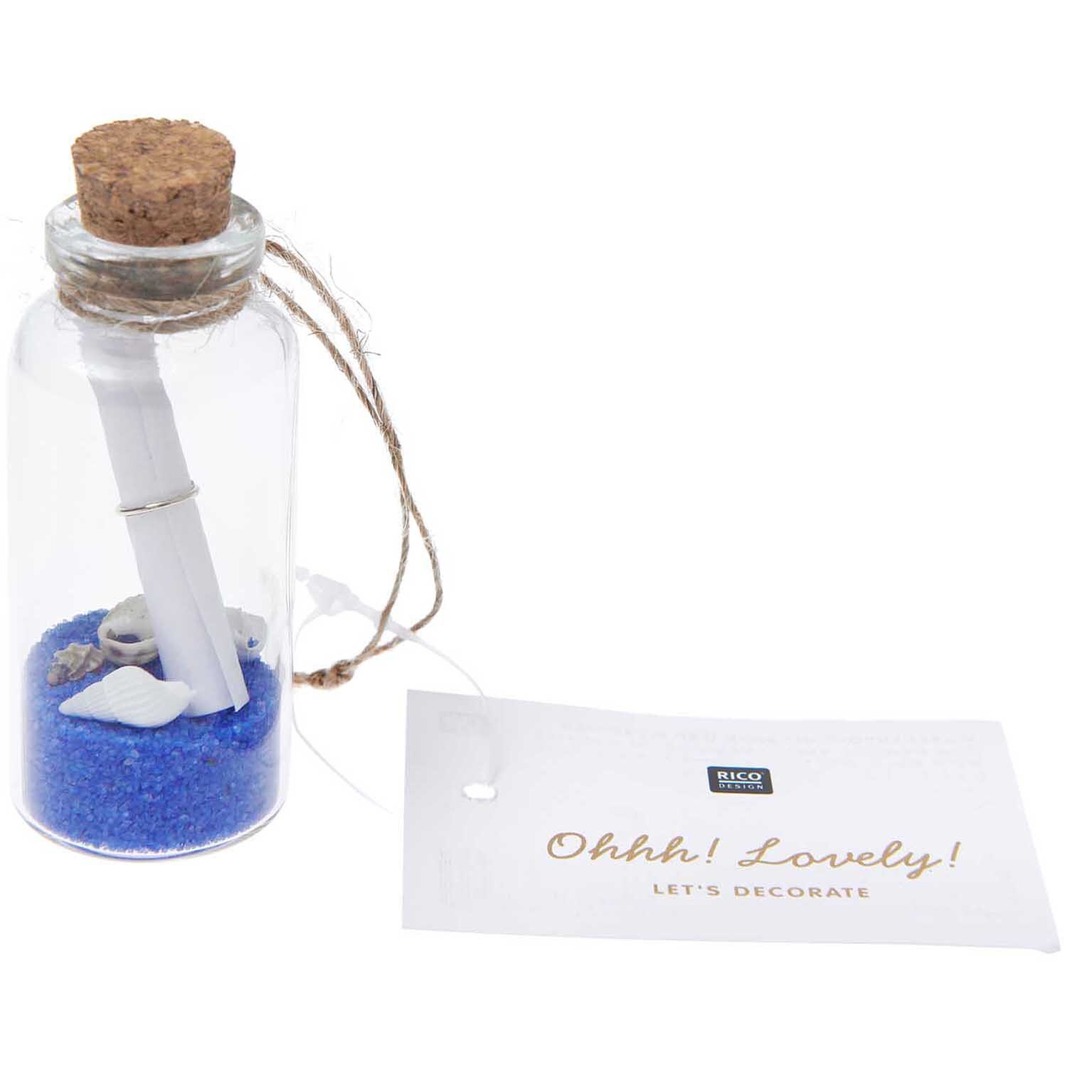 Hänger Flaschenpost mit Sand und Muscheln blau 6,5cm