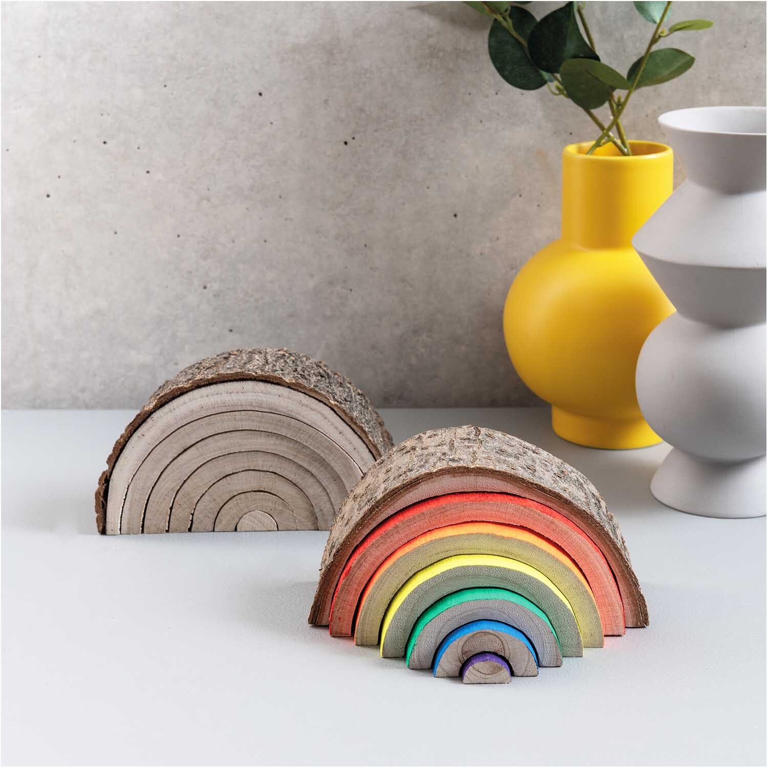Holz-Regenbogen mit Rinde 14x8x5cm 7teilig