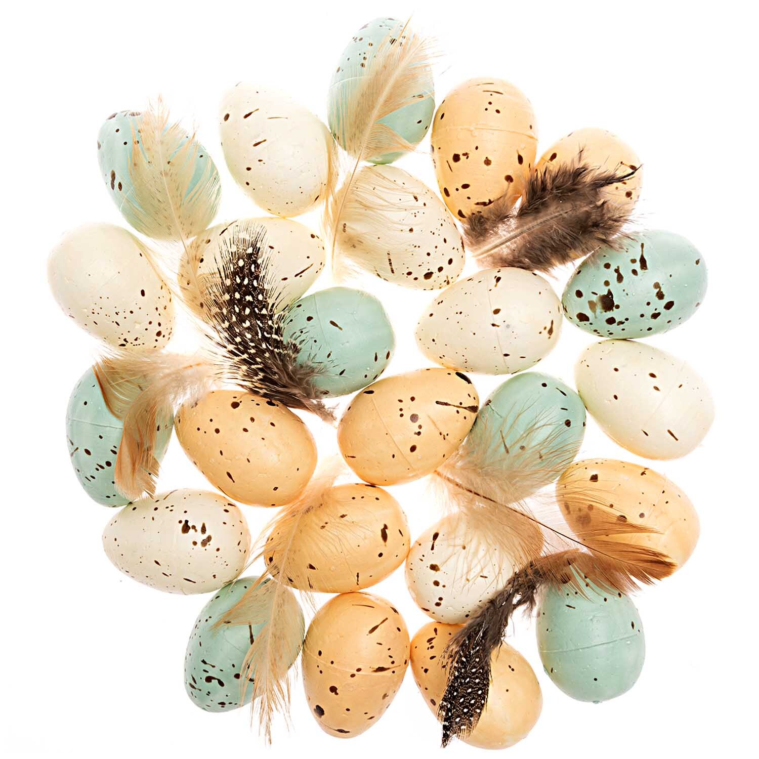 Eier und Federn creme-blau 4cm 24 Stück