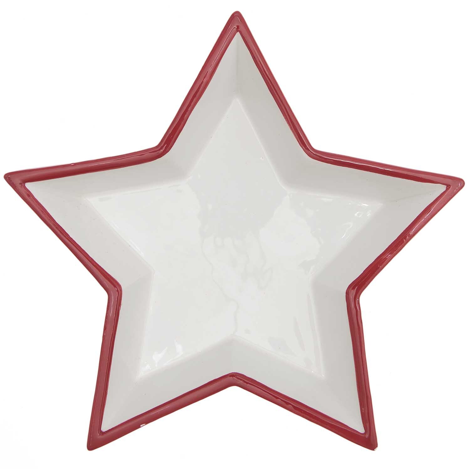 Porzellanteller Stern weiß-rot 19,5x19,5x3,5cm