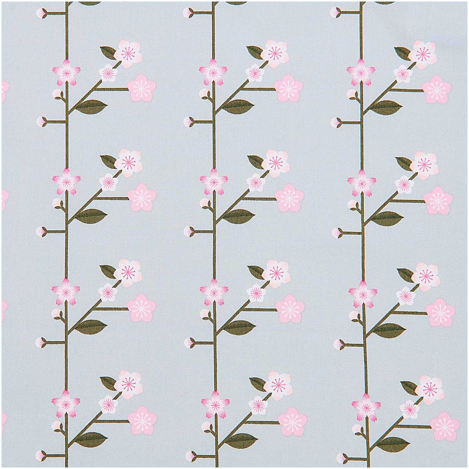 Stoffabschnitt Baumwoll-Popelin rauchblau Sakura Zweige 50x140cm