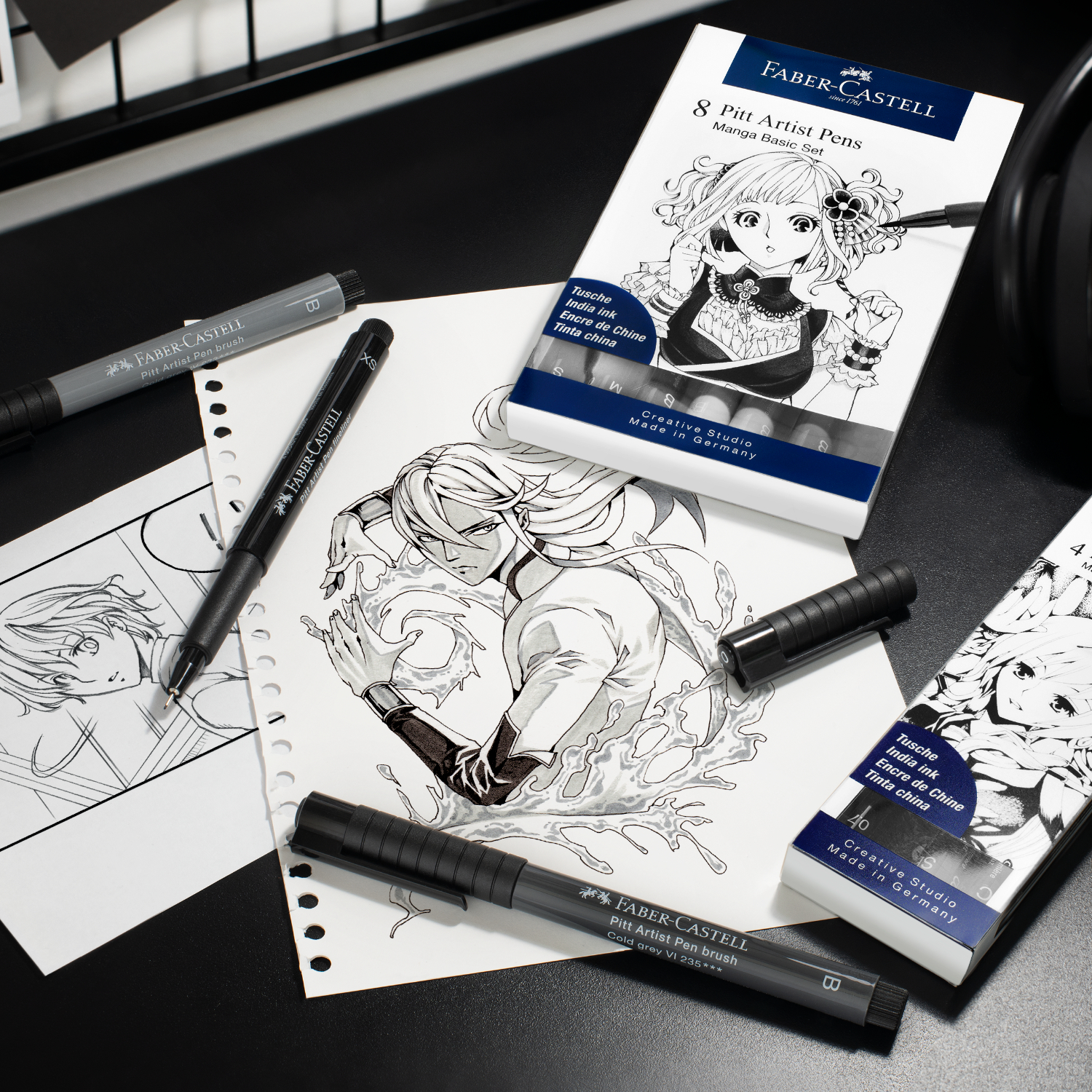 Pitt Artist Pen Tuschestift Manga Black Set