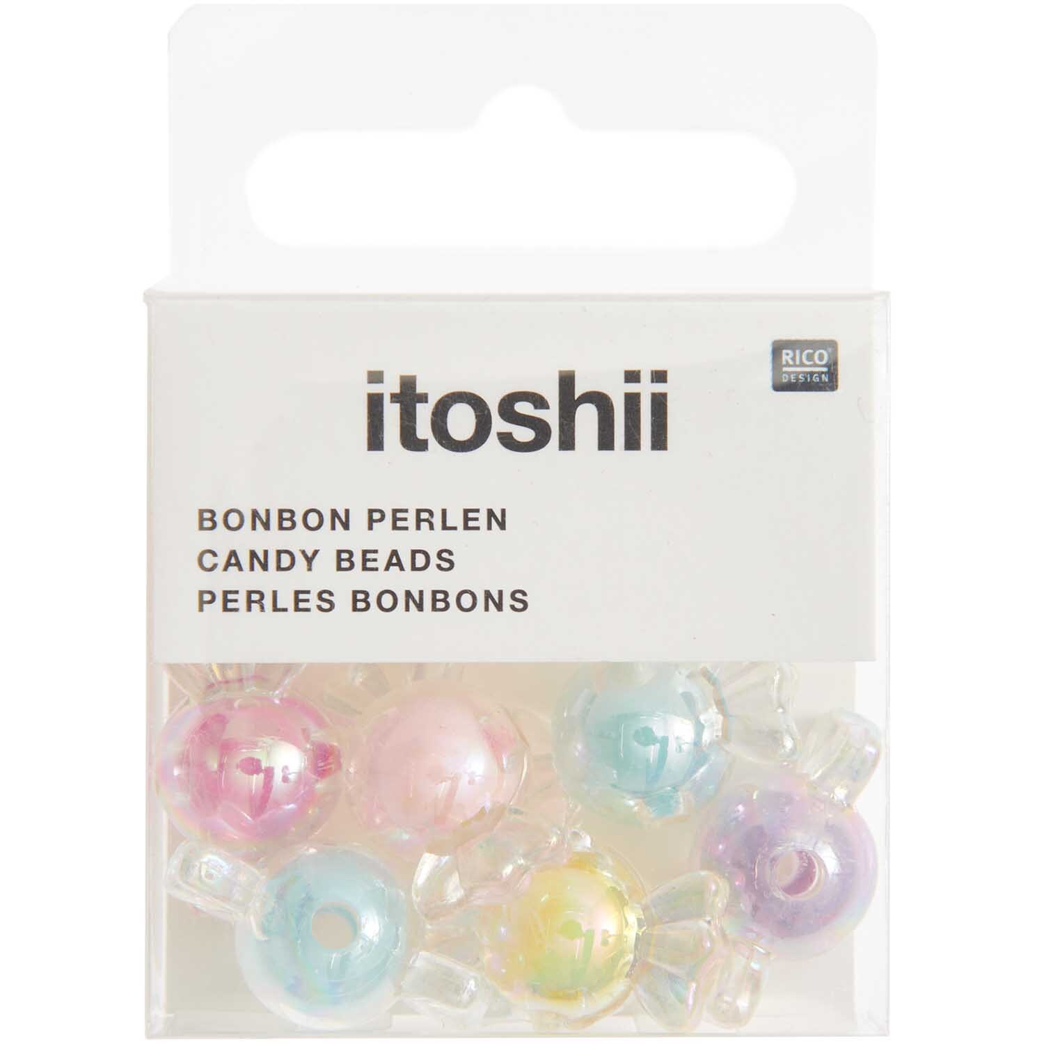 itoshii Bonbon Perlen transparent mit Farbeinzug 22x12x12mm 6 Stück