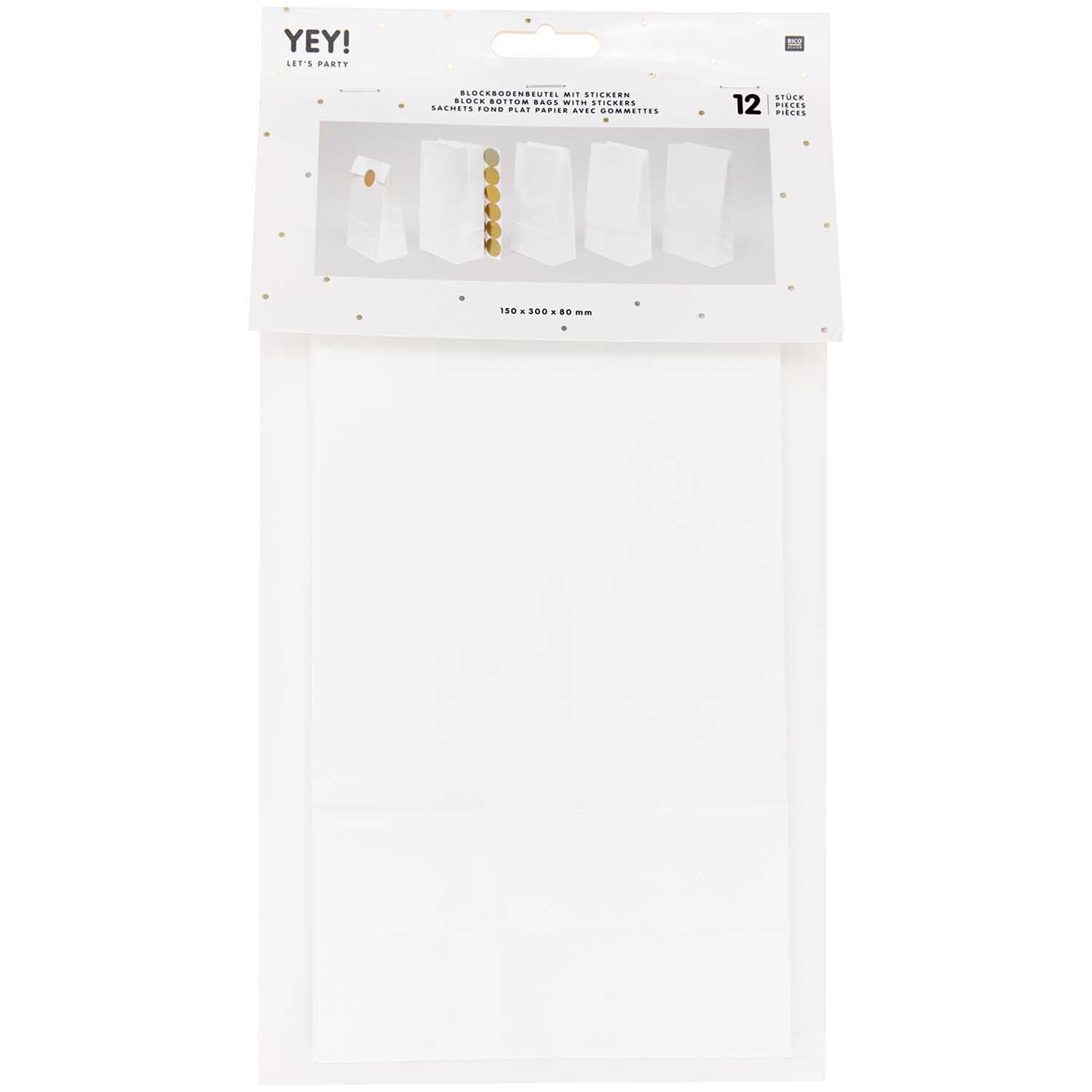 Rico Design Blockbodenbeutel weiß 12 Stück 150x300x80mm