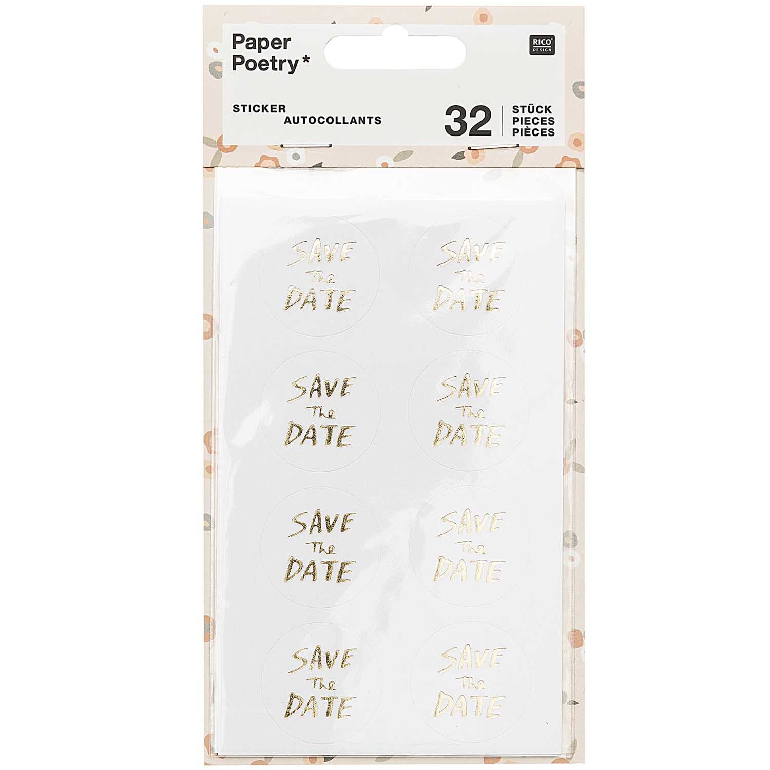Paper Poetry Sticker Save the Date gold 4 Blatt