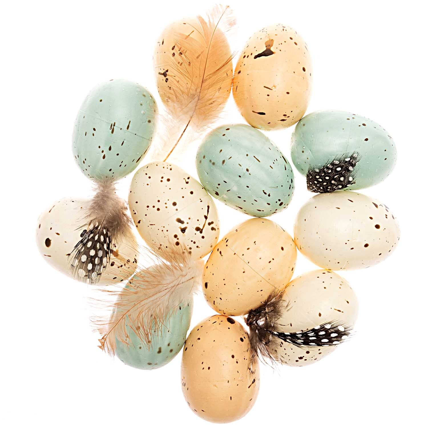 Eier und Federn creme-blau 5cm 12 Stück