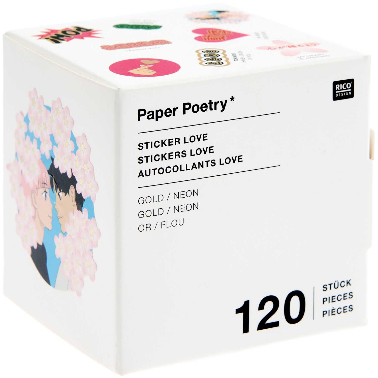Paper Poetry Sticker Manga Love 5cm 120 Stück auf der Rolle Hot Foil