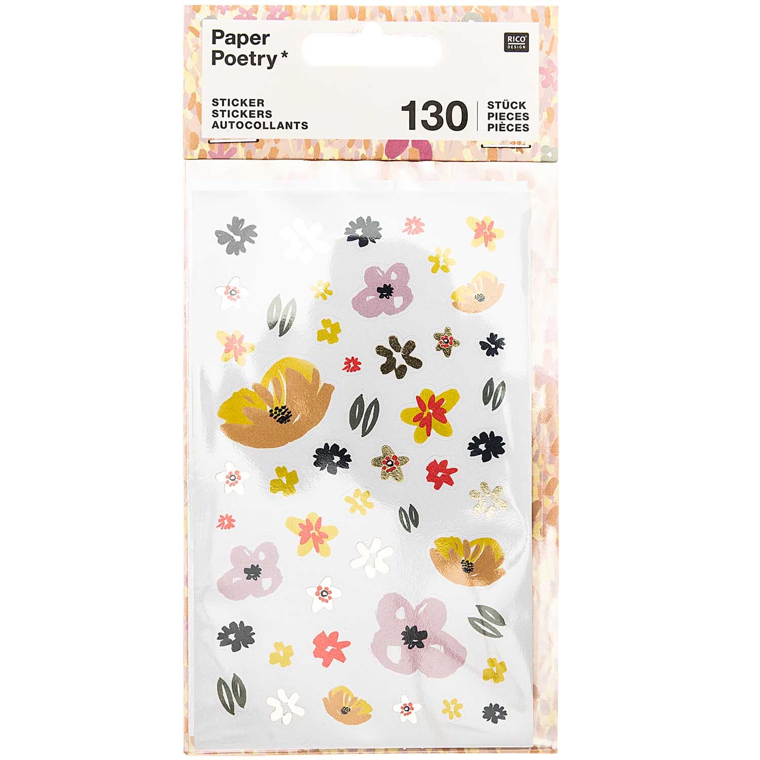 Paper Poetry Sticker Crafted Nature Blumen rosa 130 Stück
