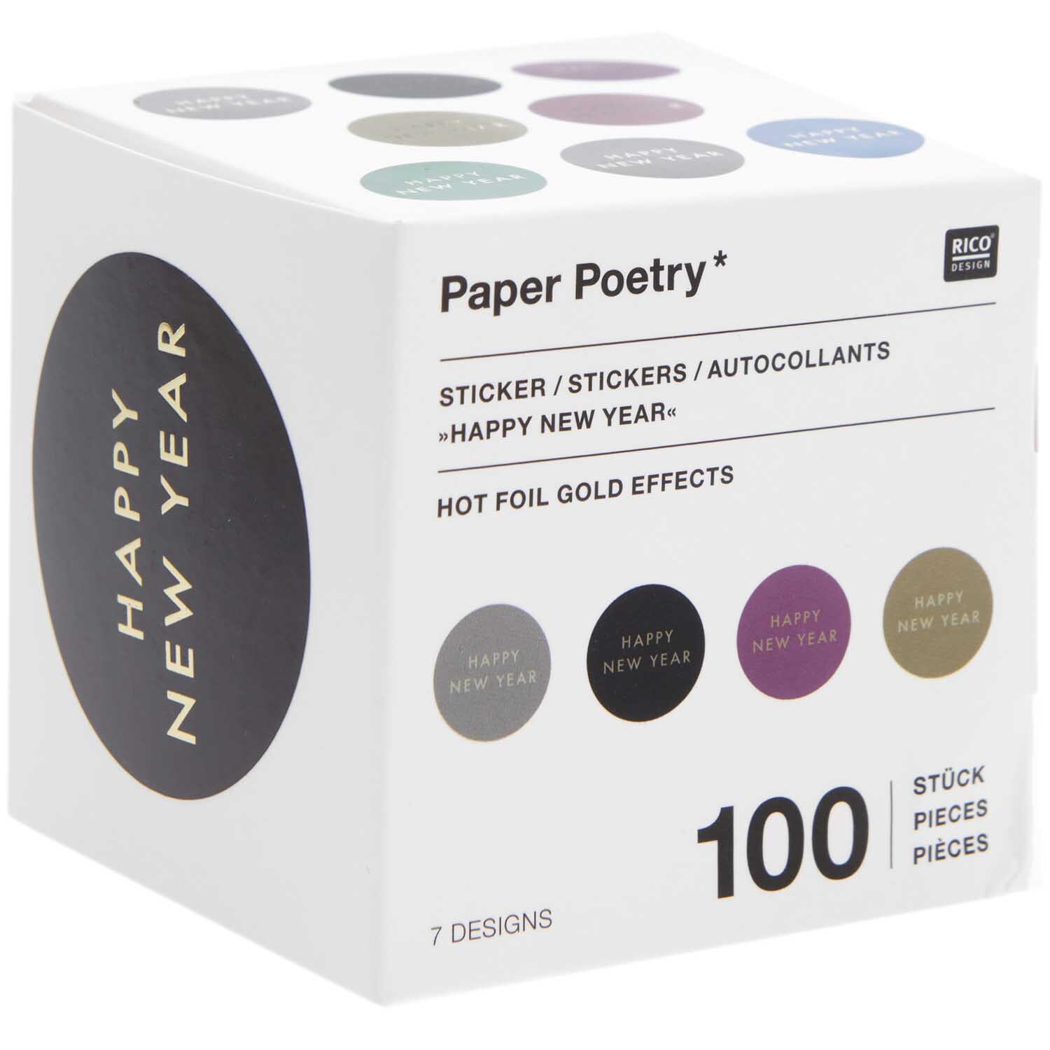 Paper Poetry Sticker Happy New Year Ø 5cm 100 Stück auf der Rolle