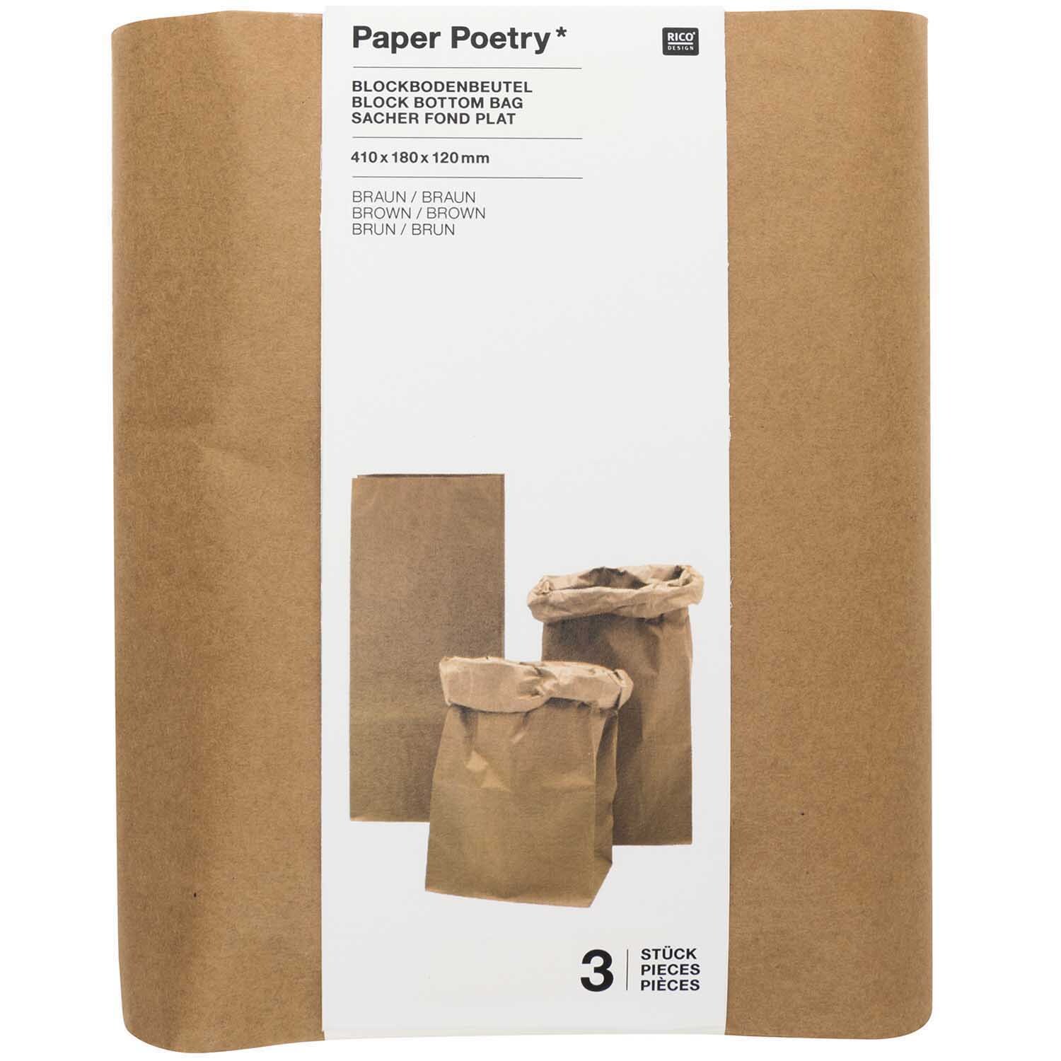 Paper Poetry Maxi-Blockbodenbeutel S 41x18x12cm 3 Stück