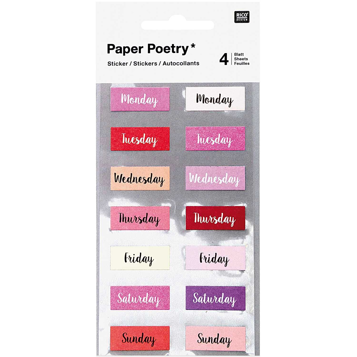 Paper Poetry Sticker Wochentage rosa 56 Stück