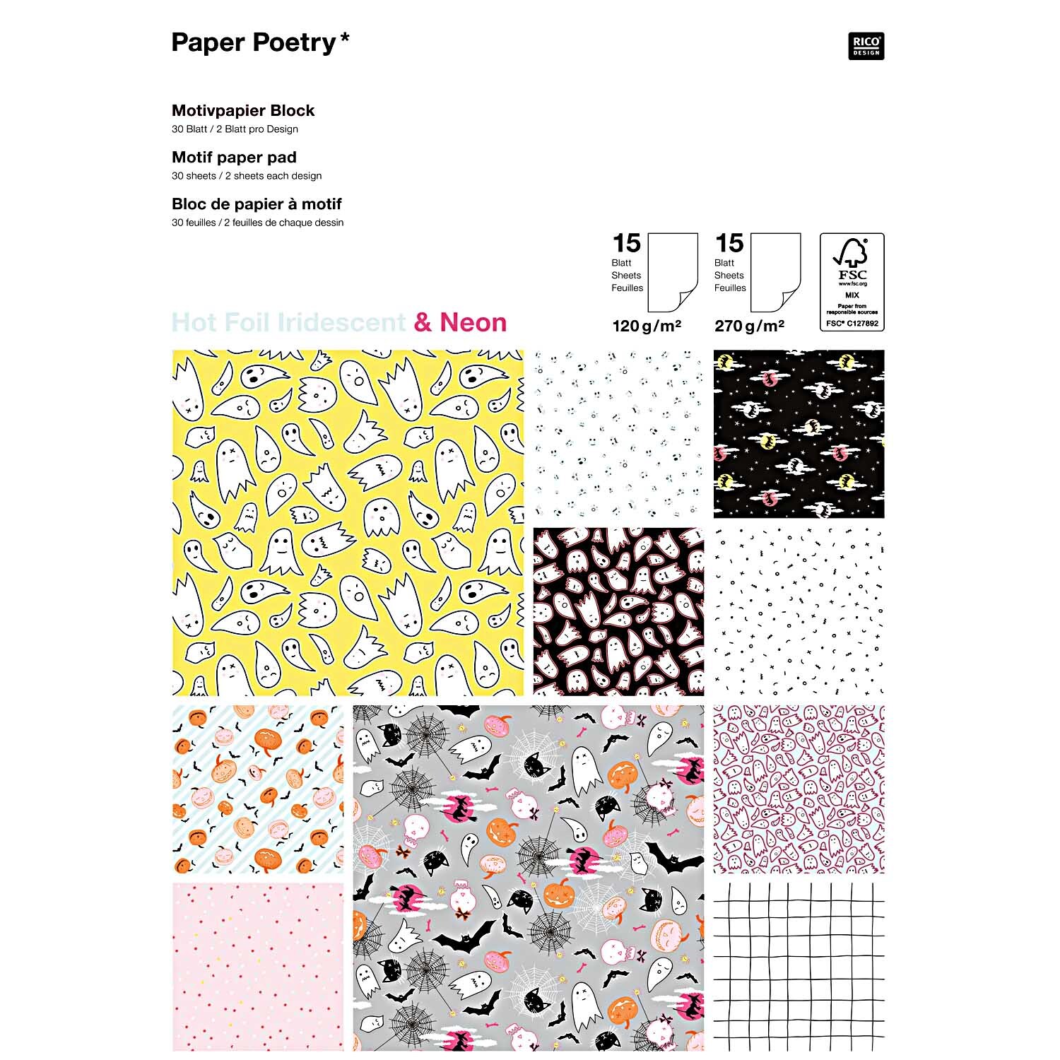 Paper Poetry Motivpapier Block Halloween 30 Blatt Hot Foil