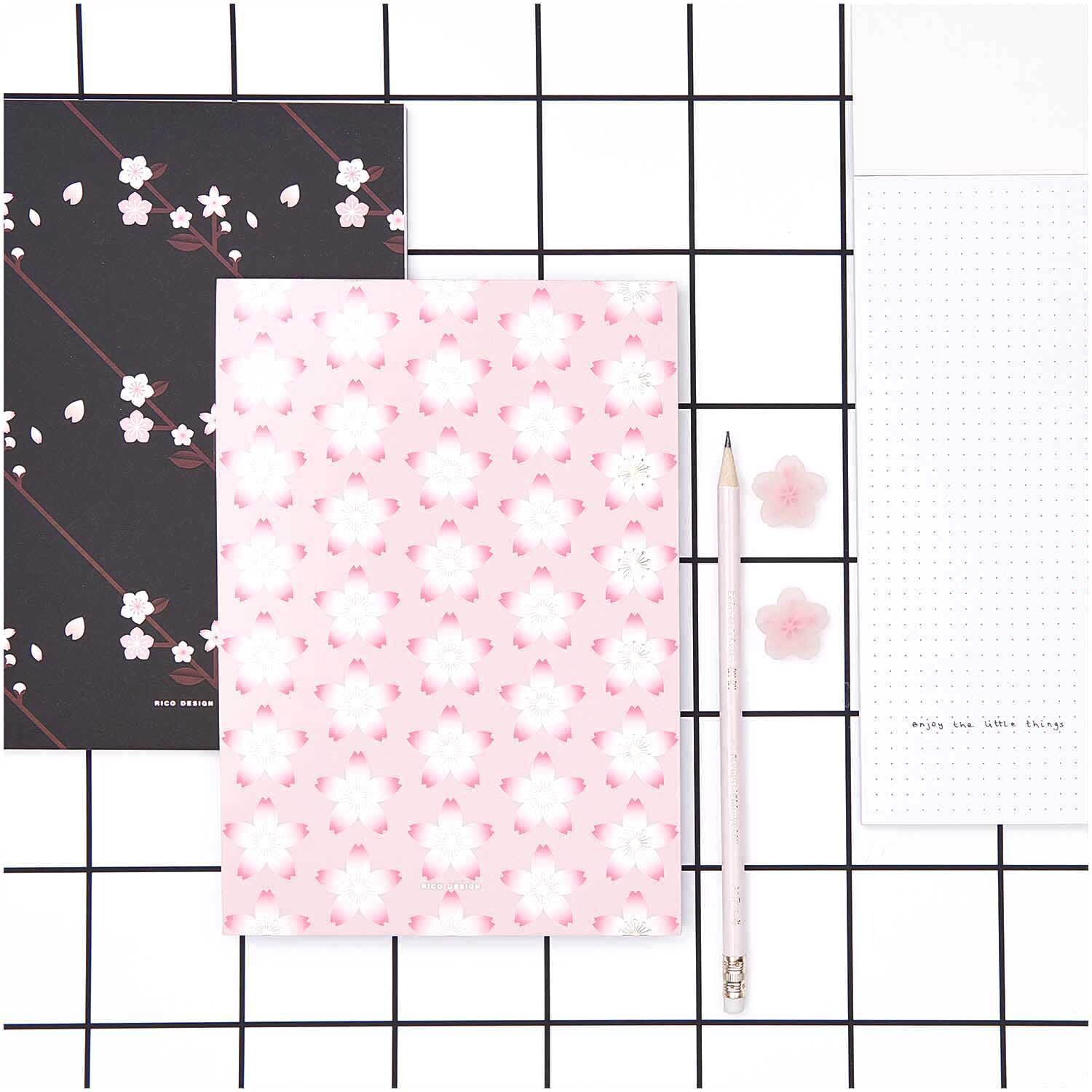 Paper Poetry Notizblock Kirschblüten schwarz A5 50 Blatt 100g/m²