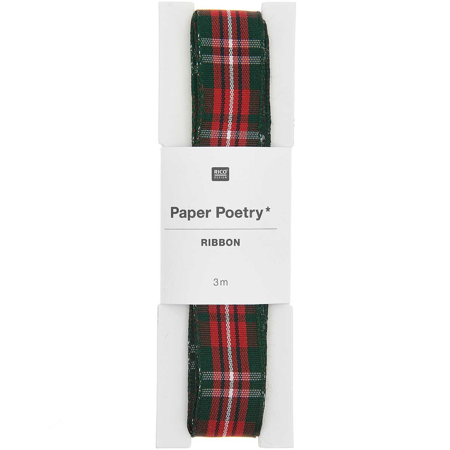 Paper Poetry Karoband grün-rot-weiß 16mm 3m