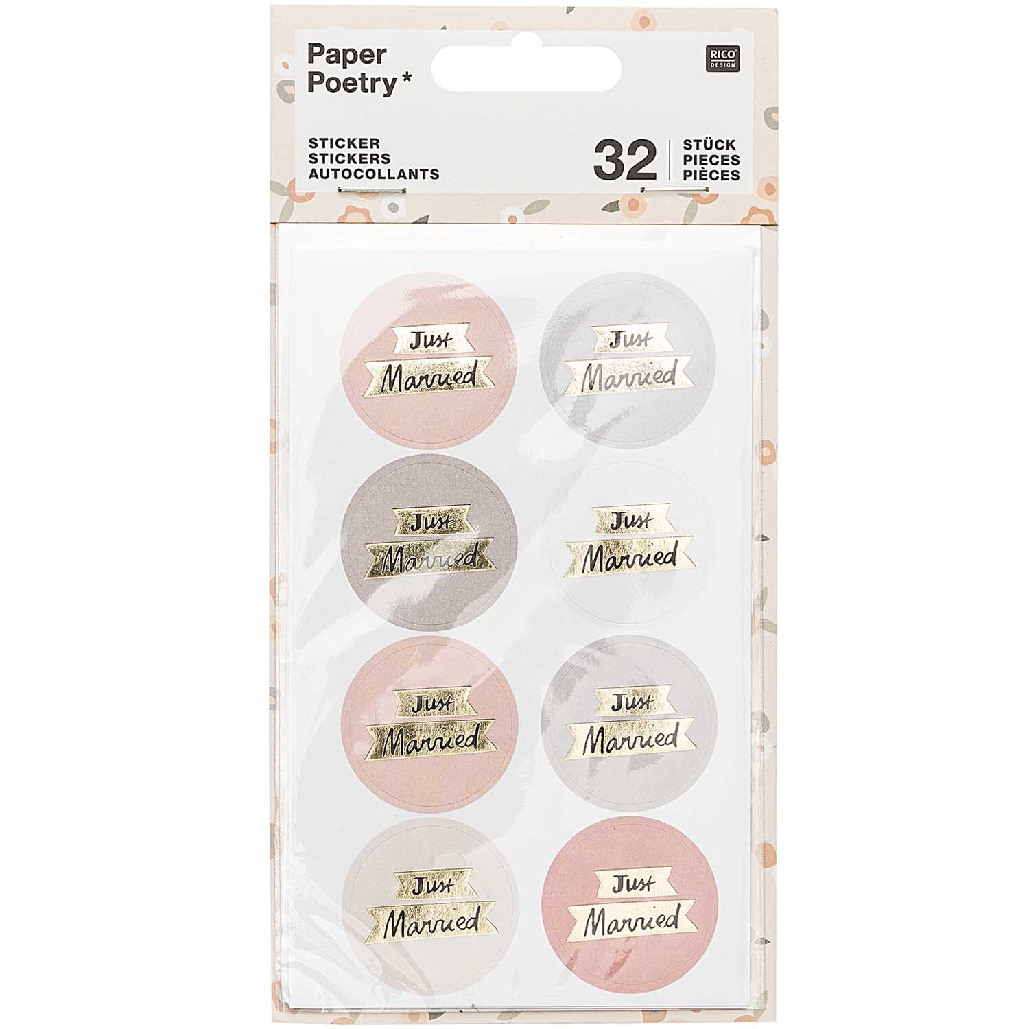 Paper Poetry Sticker Just Married puder-grau 4 Blatt