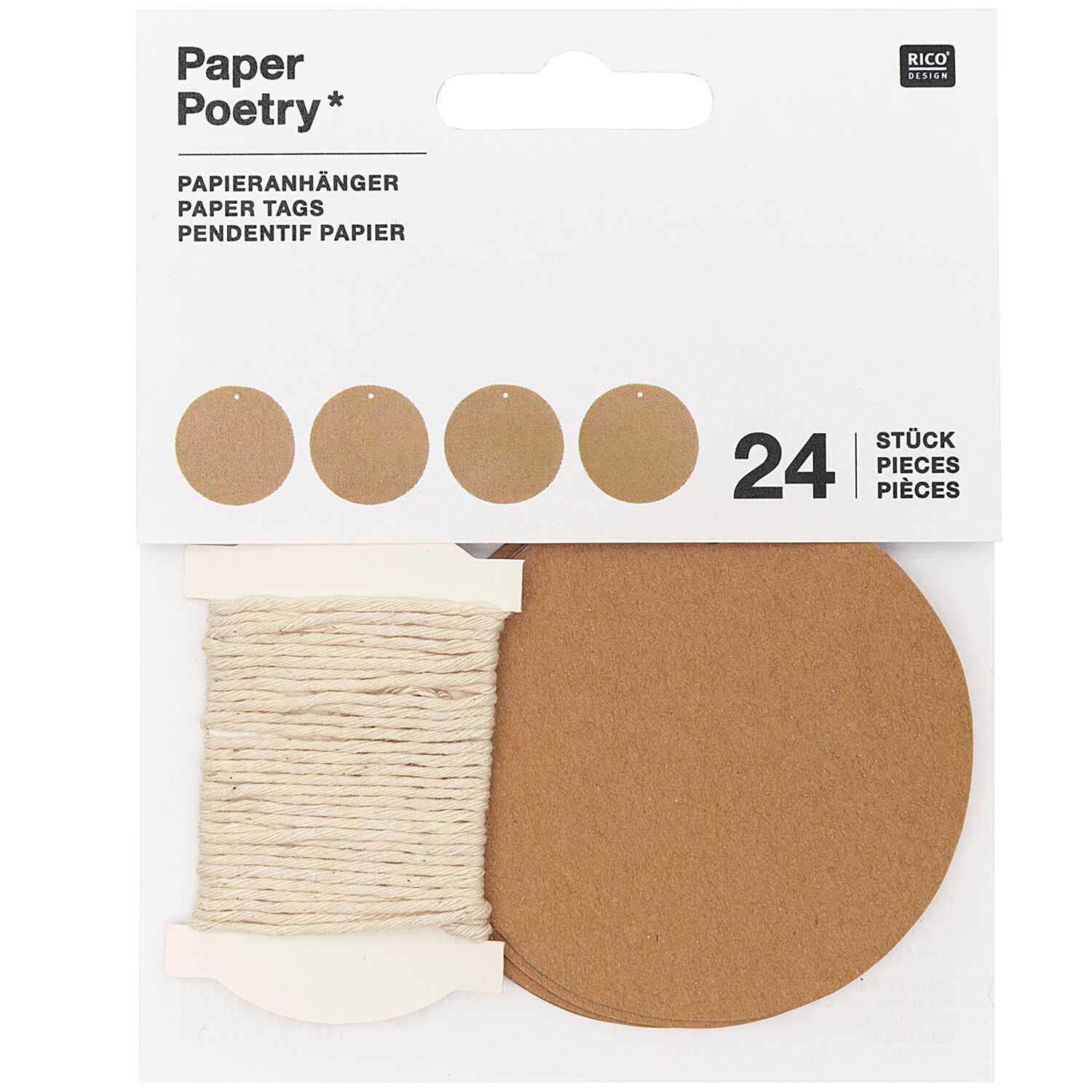 Paper Poetry Papieranhänger rund 6,3cm 24 Stück