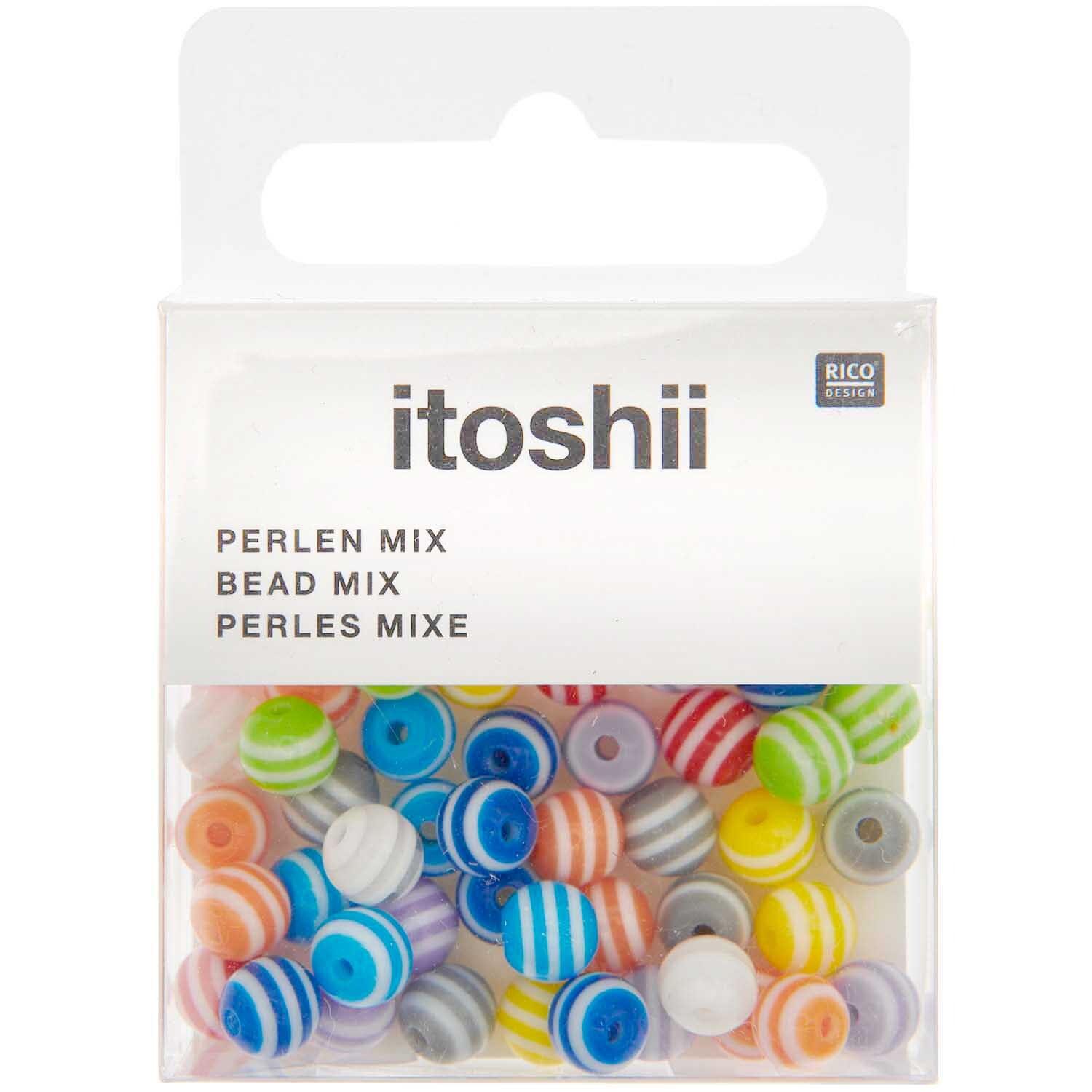 itoshii Gestreifte Perlen multi stripe Mix 6mm 65 Stück