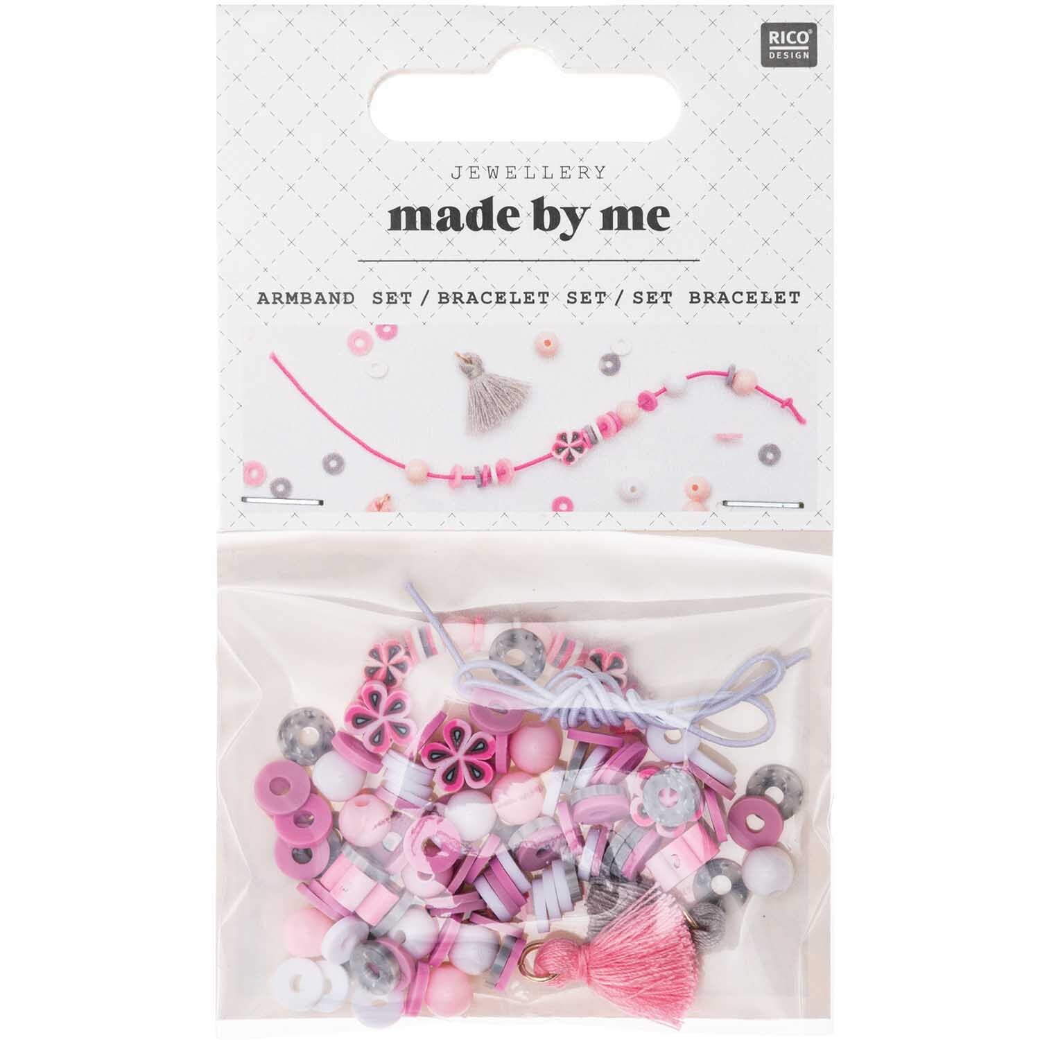 Mini Perlen Armband Set rosa-grau