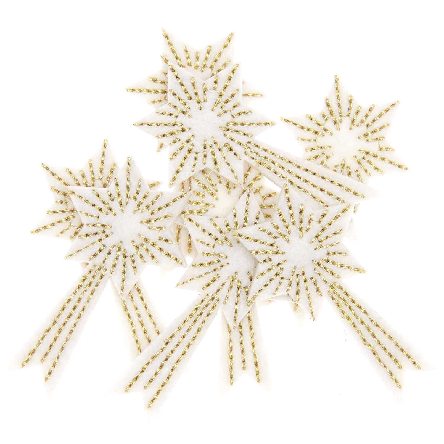 Filzstreu Sternschnuppen weiß-gold bestickt 5x3,7cm 8 Stück
