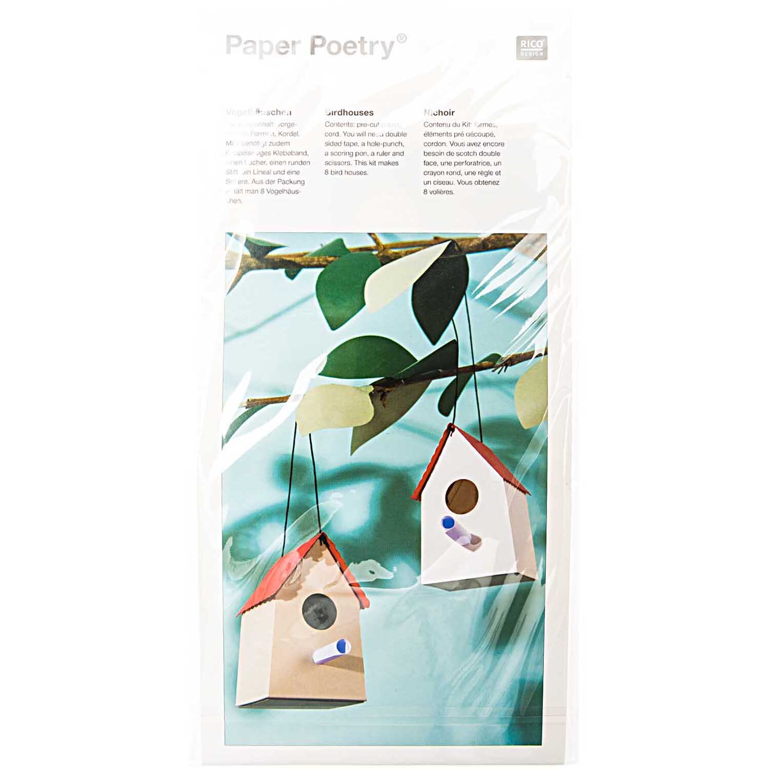 Paper Poetry Bastelset Vogelhäuschen 7x11x7,5cm 8 Stück