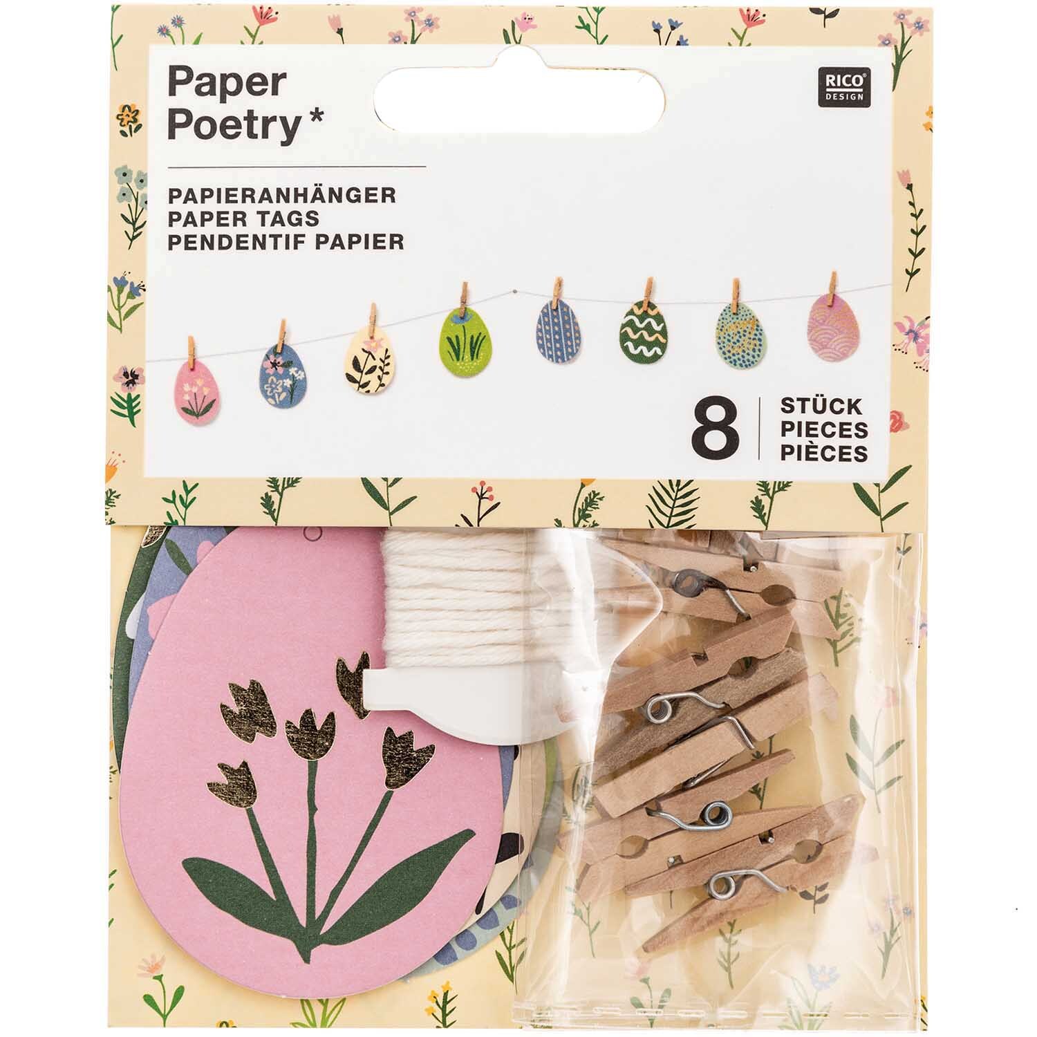 Paper Poetry Papieranhänger Bunny Hop Ostereier Blumen 8 Stück