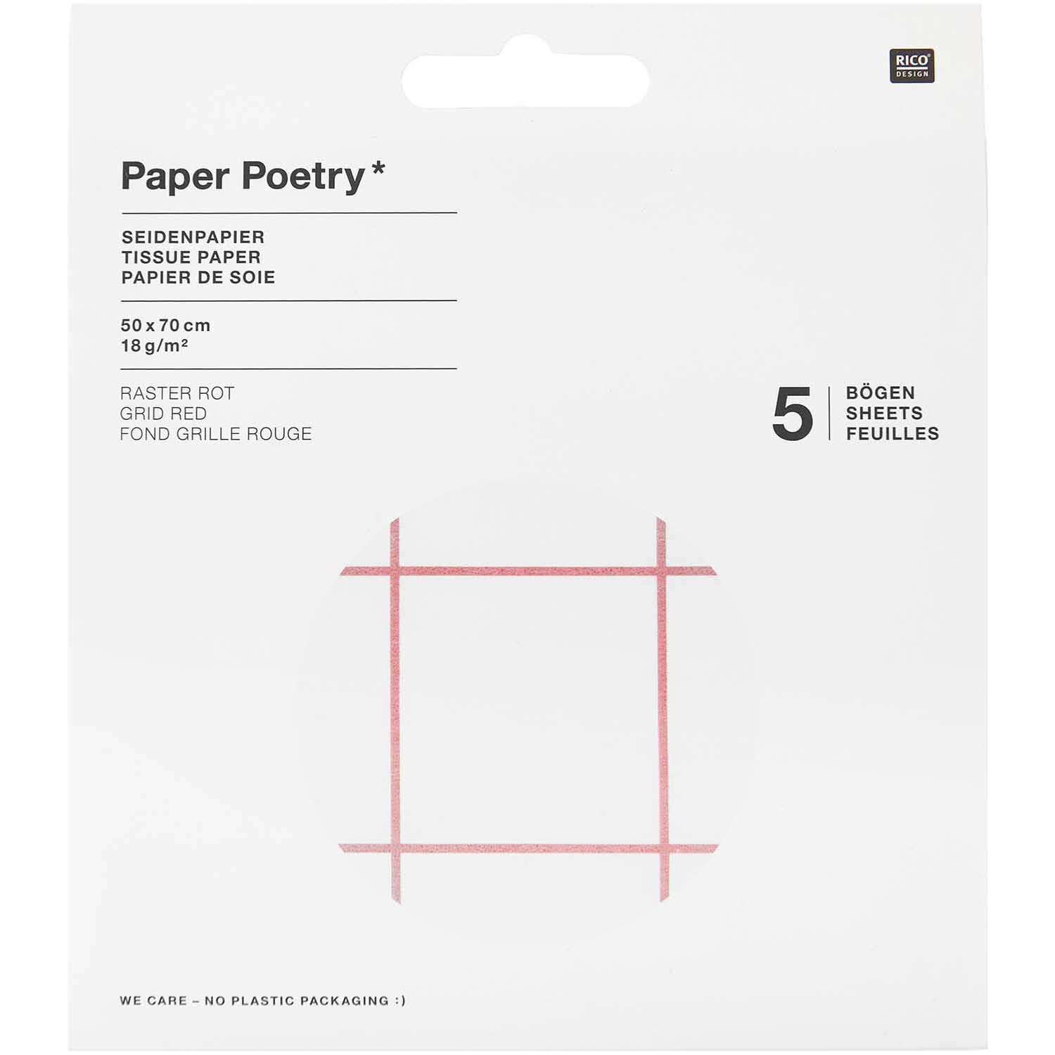 Paper Poetry Seidenpapier raster rot/weiß 50x70cm