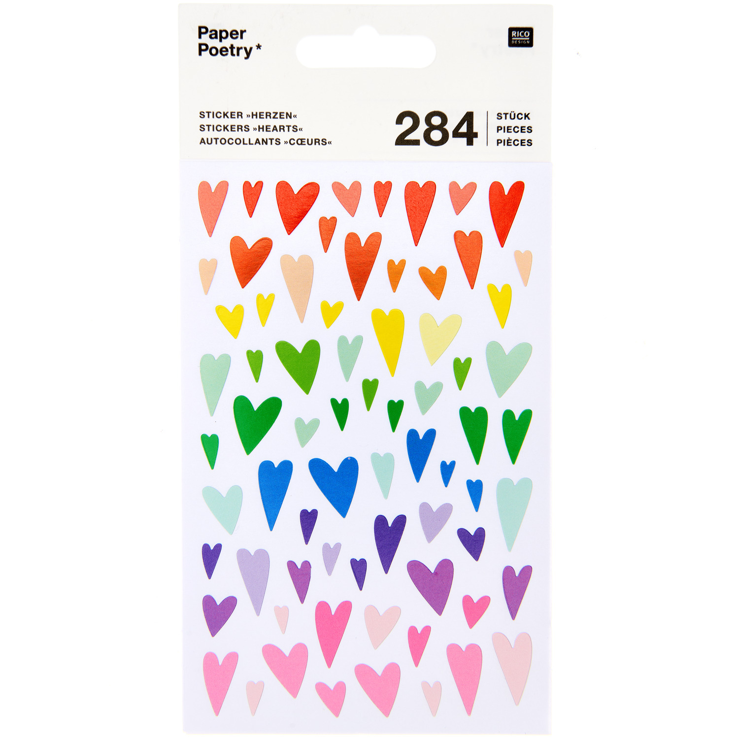 Paper Poetry Sticker Herzen mehrfarbig verformt 10x19cm 4 Bogen