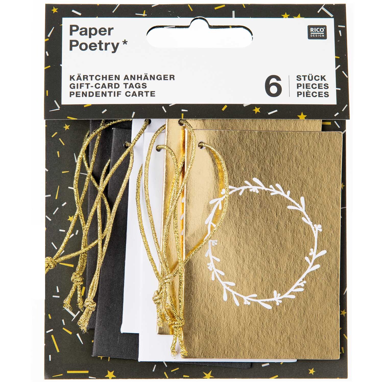 Paper Poetry Kärtchenanhänger Nostalgic Christmas schwarz-gold 6 Stück