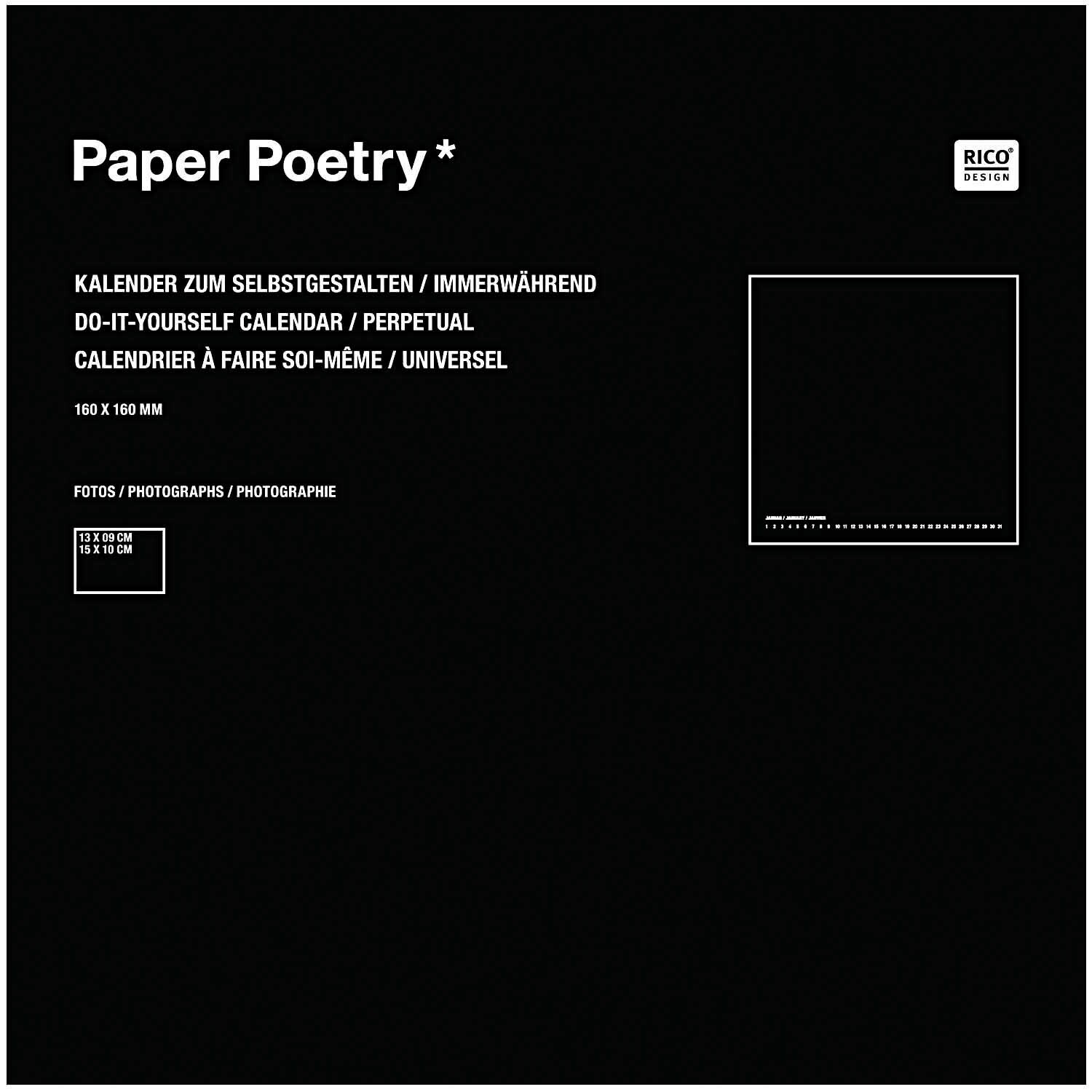Paper Poetry Bastelkalender immerwährend schwarz 16x16cm