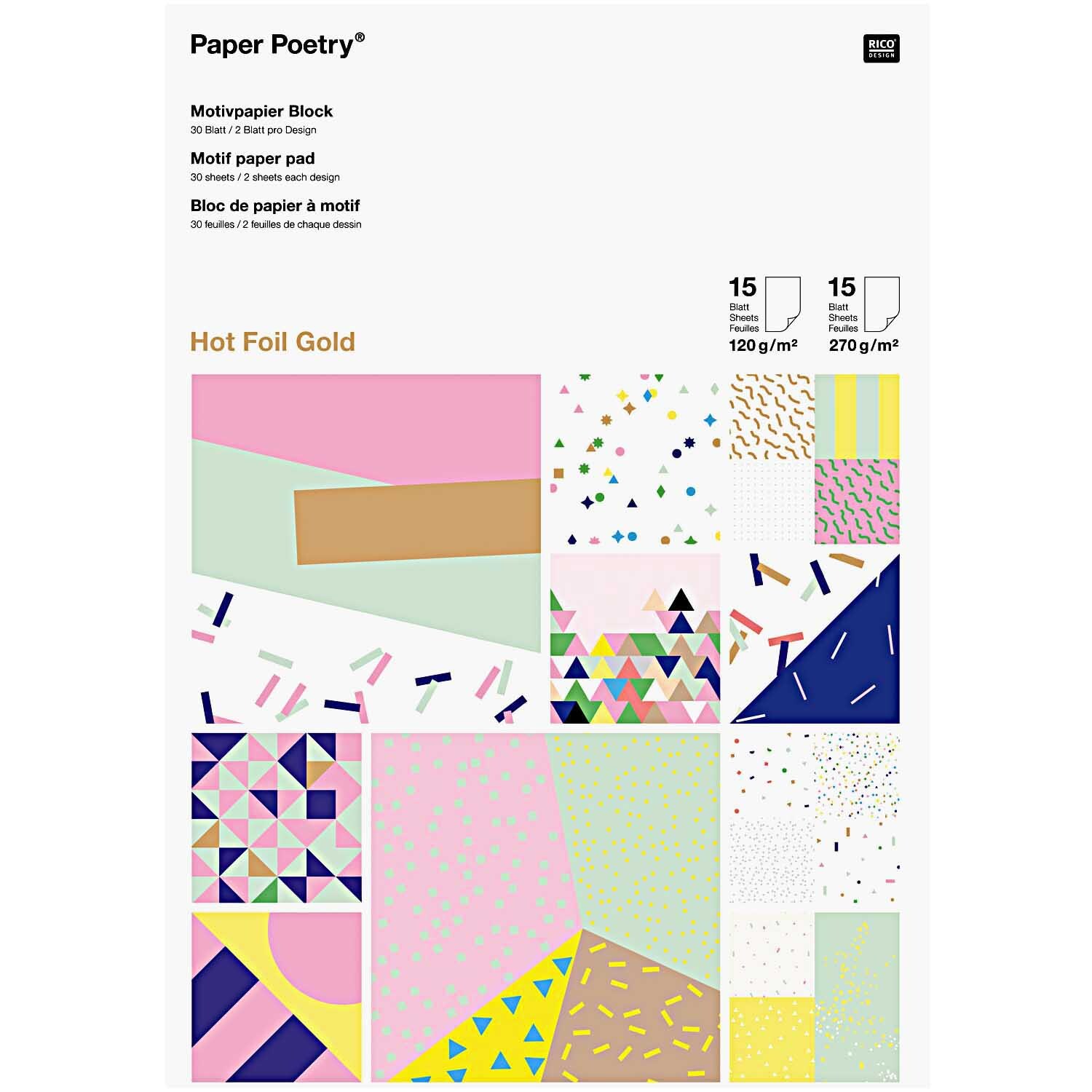 Paper Poetry Motivpapier Block Konfetti 21x30cm 30 Blatt Hot Foil