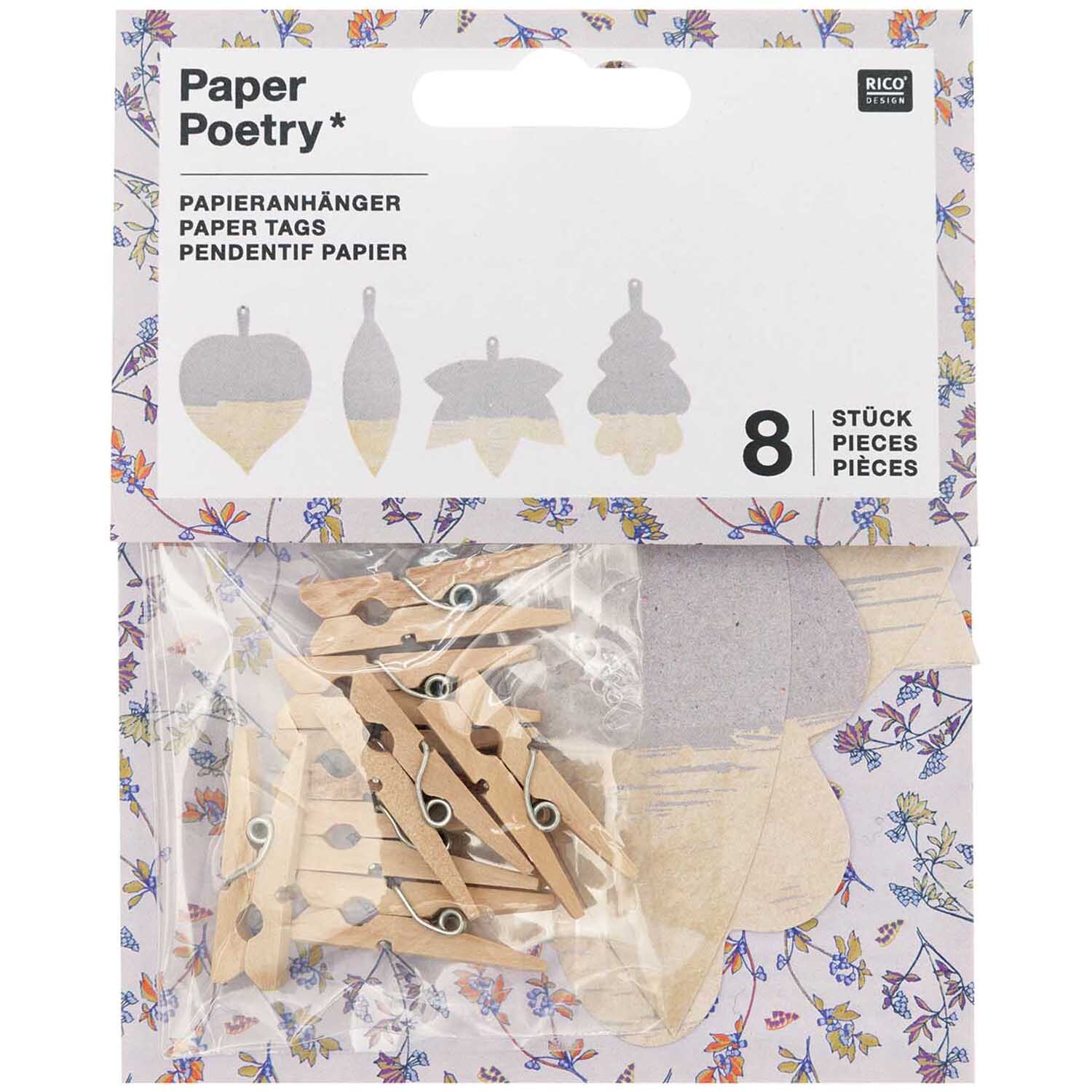 Paper Poetry Papieranhänger Blätter Graukarton 8 Stück