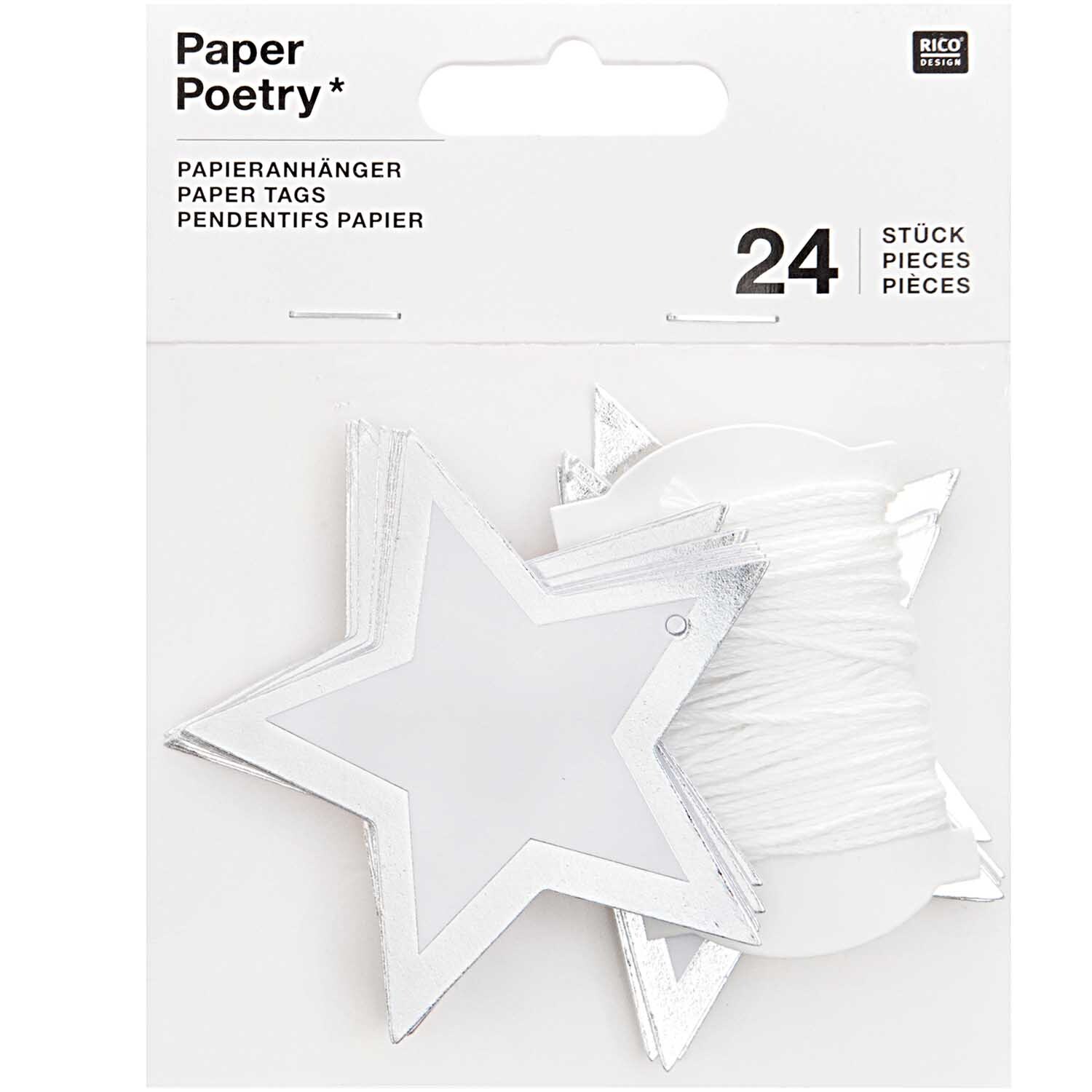 Paper Poetry Papieranhänger Stern mit Hot Foil 6,5x6,5cm 24 Stück