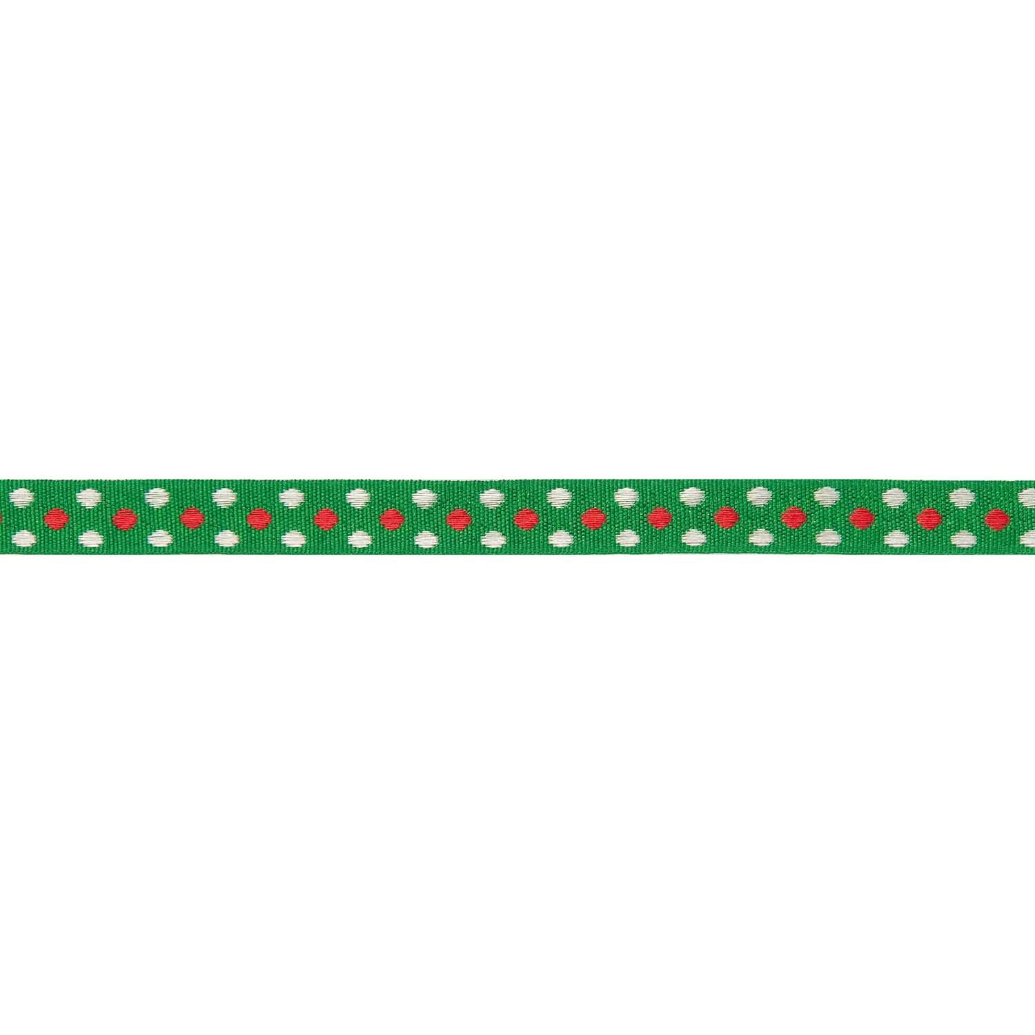Ribbon grün Punkte rot-silber 2m