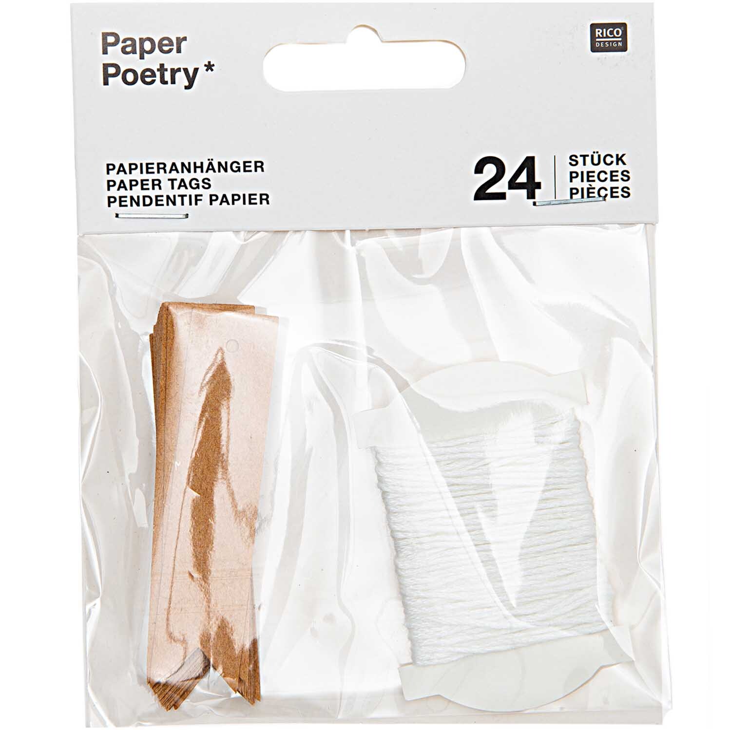 Paper Poetry Papieranhänger Kraftpapier lang 2x7cm 24 Stück