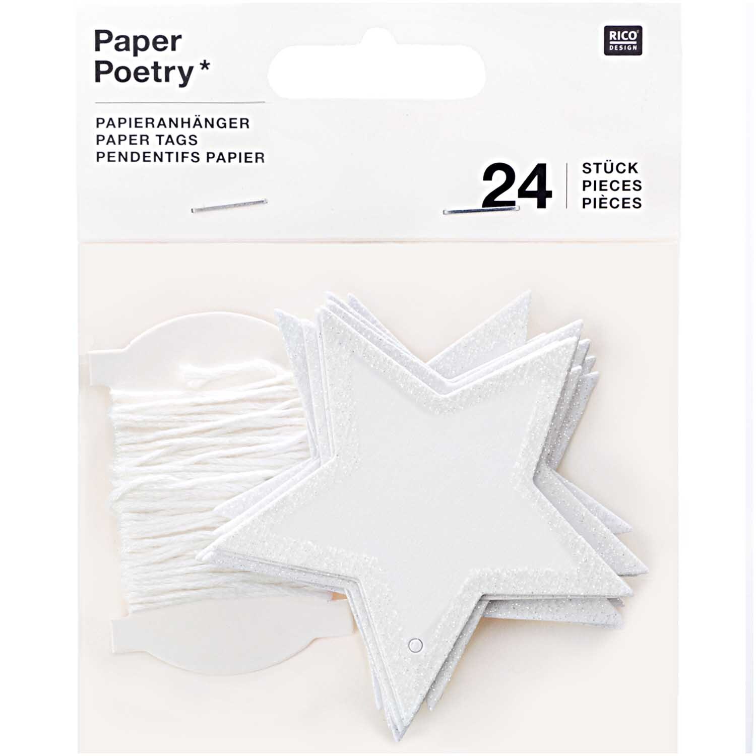 Paper Poetry Papieranhänger Stern weiß-glitter 6,5x6,5cm 24 Stück