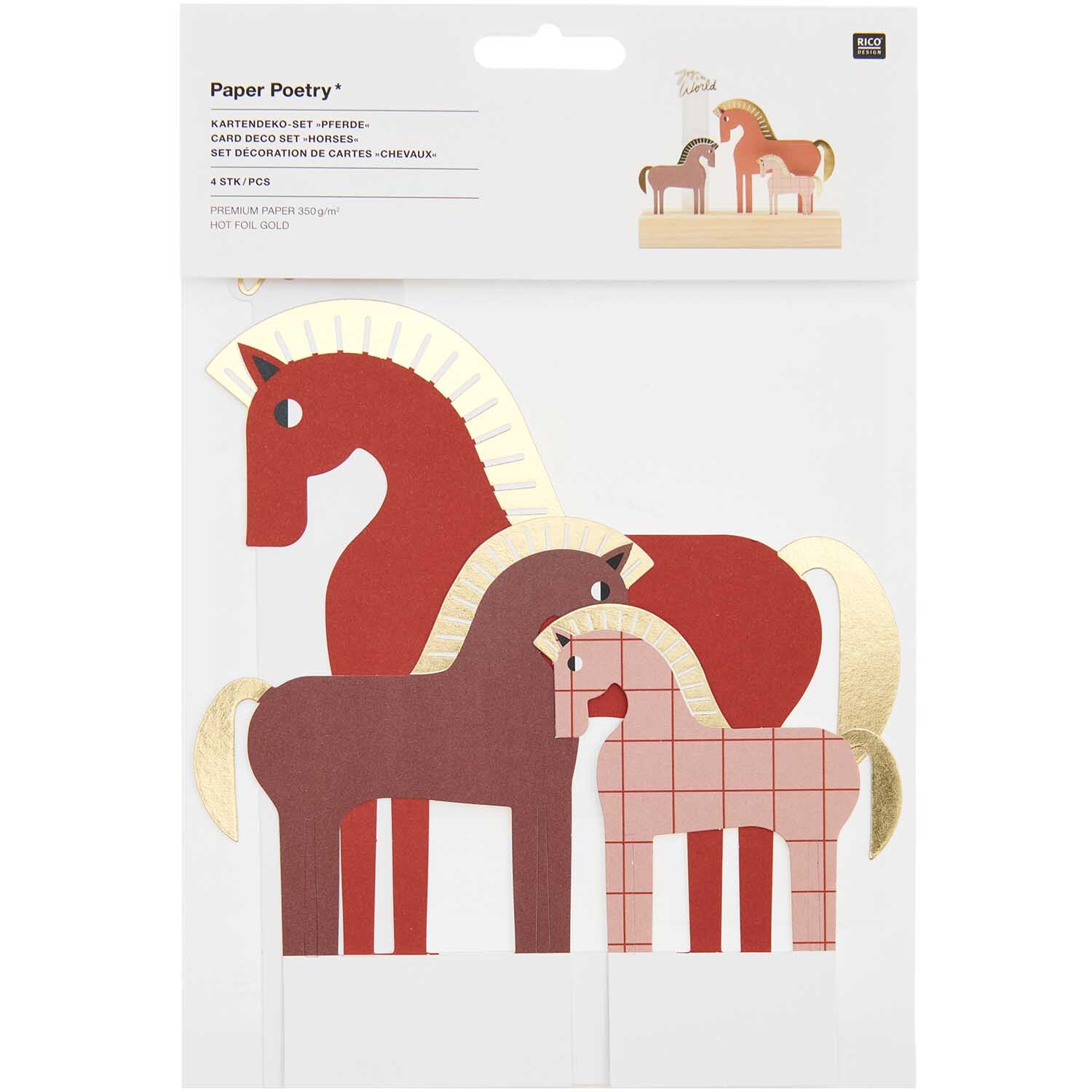 Paper Poetry Kartendeko-Set Pferde 4 Stück 350g/m2