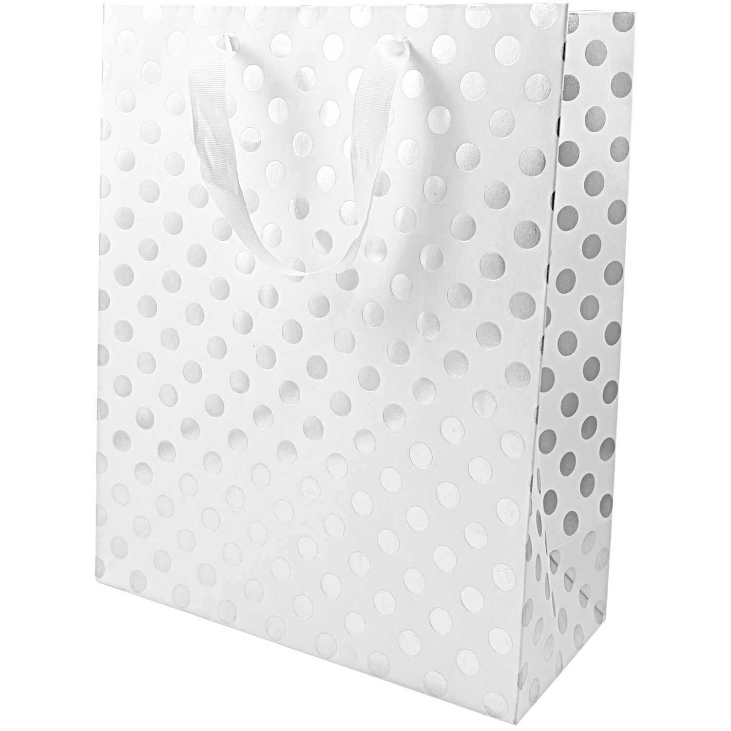 Paper Poetry Geschenktüte weiß Punkte silber 26x32x12cm