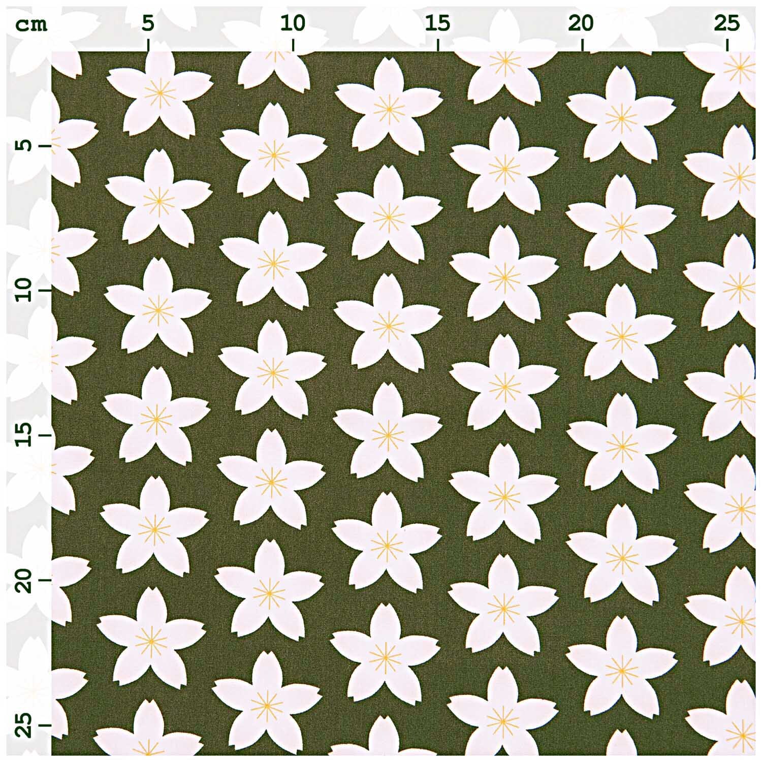 Stoffabschnitt Baumwoll-Popelin oliv Kirschblüten 50x140cm