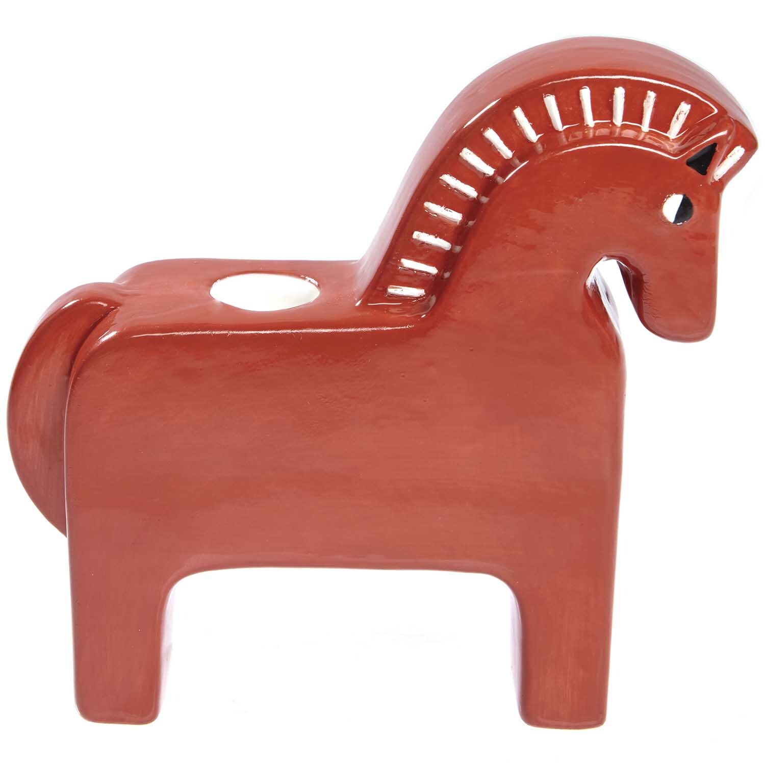 Keramik-Kerzenhalter Pferd rot 15,8x4,5x14,5cm