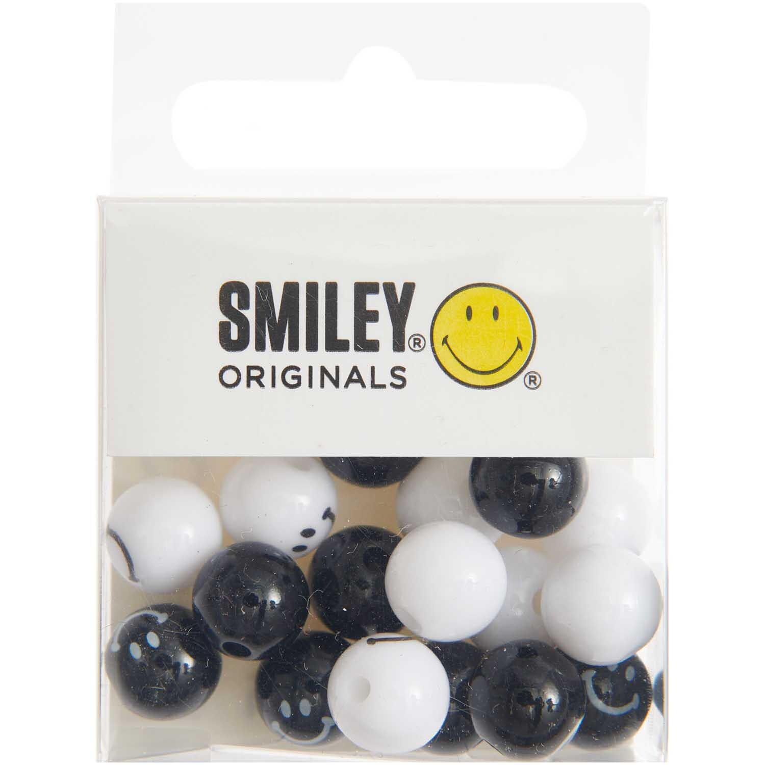 Smiley® Originals Perlen rund schwarz-weiß 10mm 21 Stück