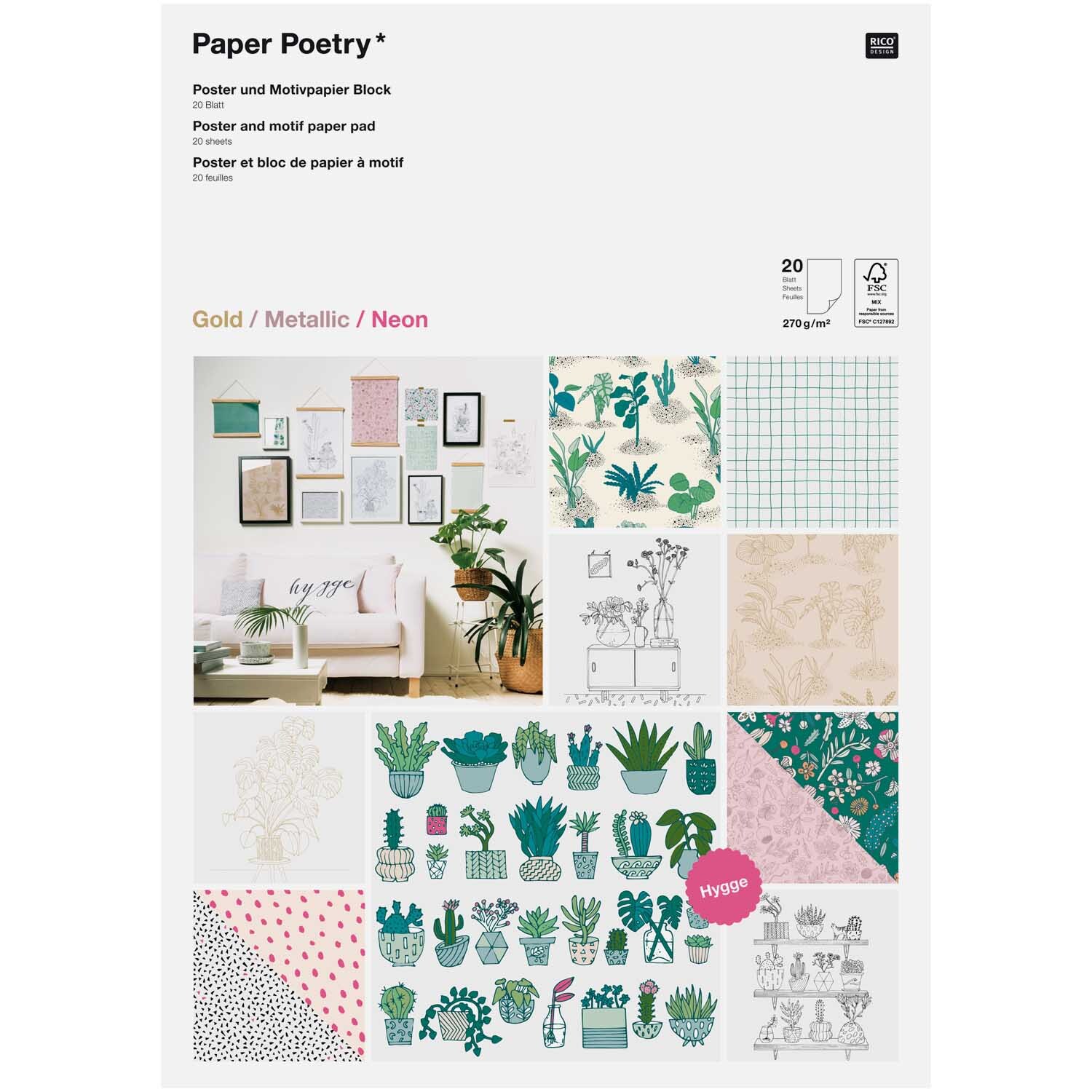 Paper Poetry Motivpapier Block Hygge DIN A3 20 Blatt
