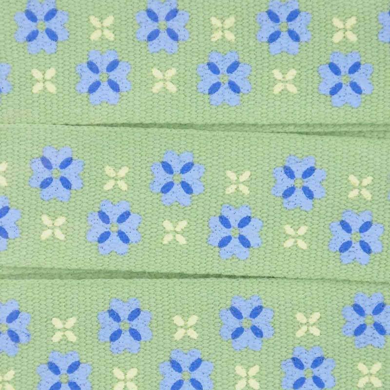 Baumwollband Blumen grün 15mm 2m