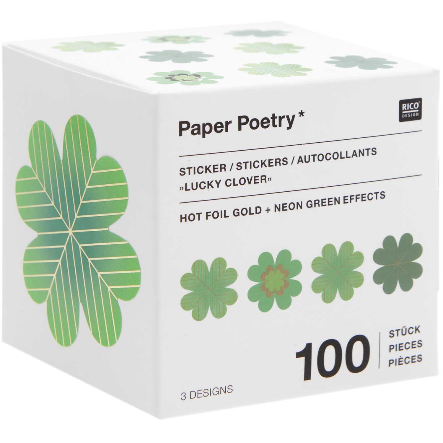 Paper Poetry Sticker Glücksklee Ø 5cm 100 Stück auf der Rolle
