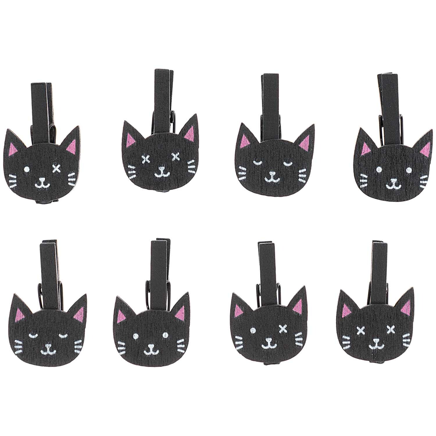 Holzclips Katzen schwarz 8 Stück
